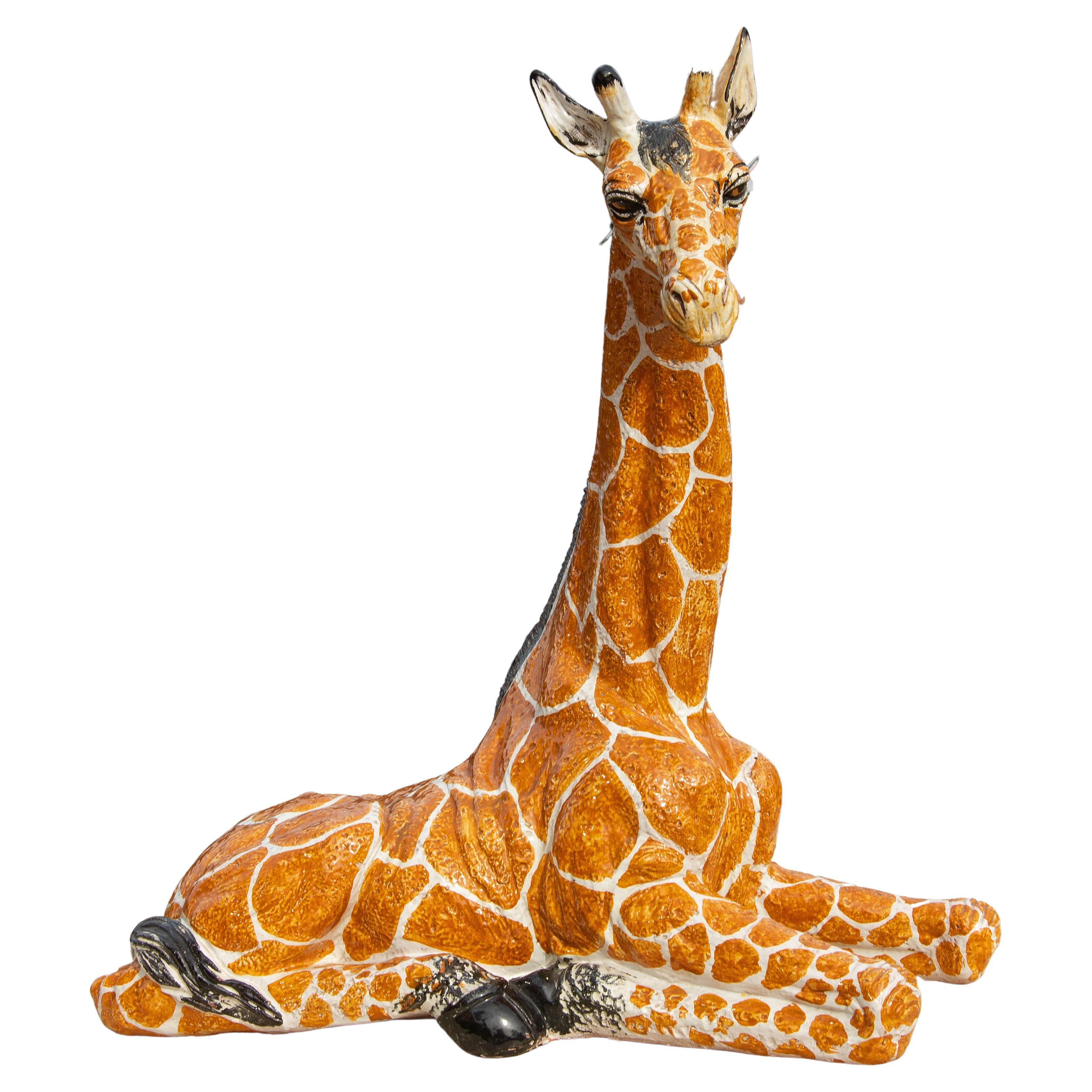 Large Italian glazed terracotta giraffe. Mid-20th century. Italian.