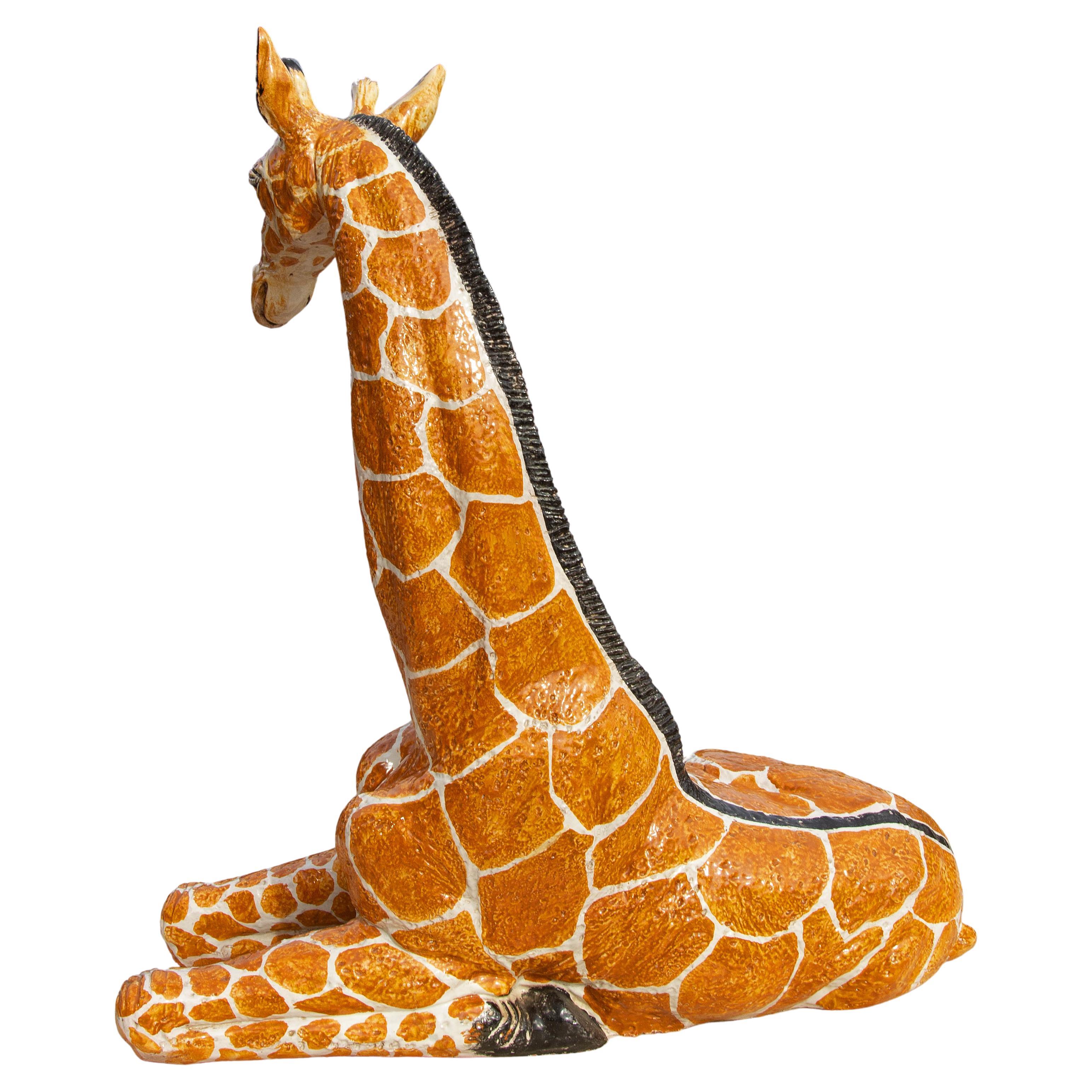 Midcentury Italian Glazed Terracotta Giraffe In Good Condition For Sale In Rochester, NY