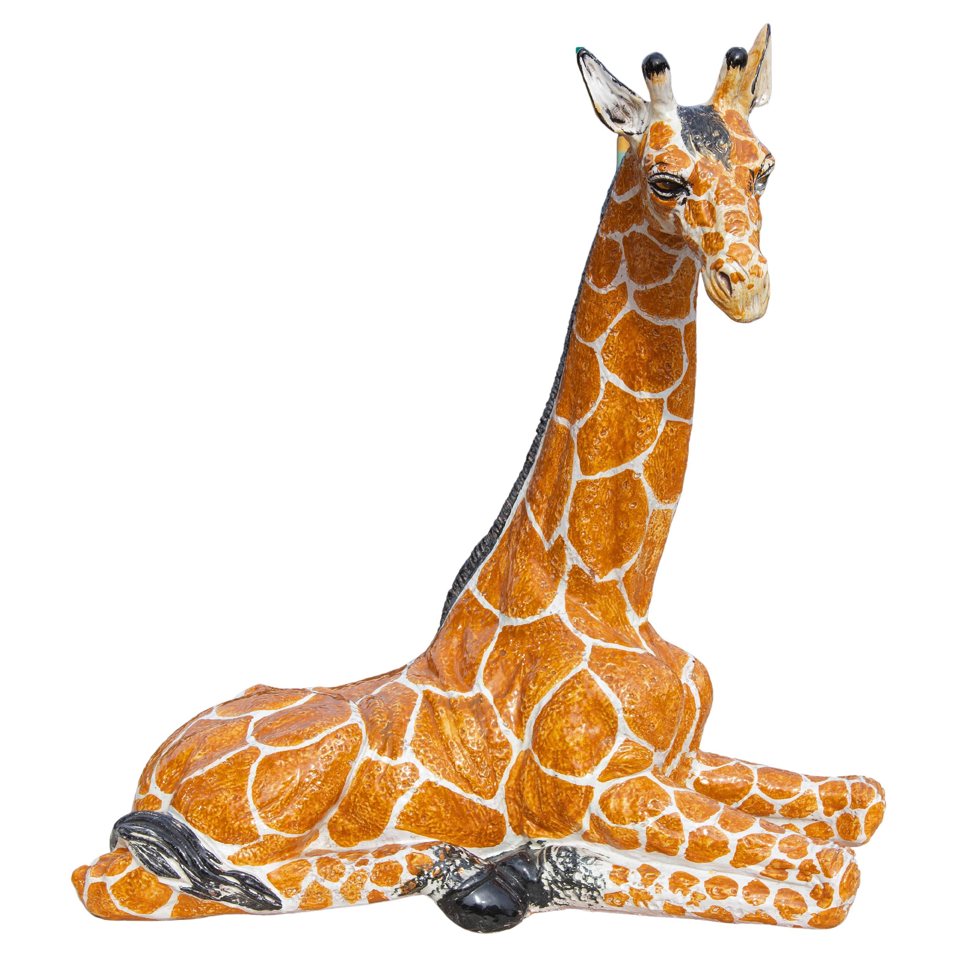 Midcentury Italian Glazed Terracotta Giraffe For Sale