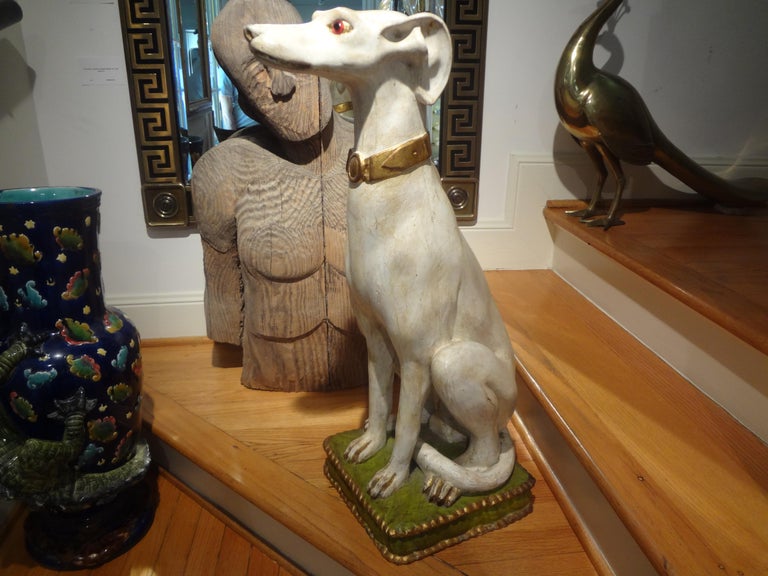 Midcentury Italian Glazed Terracotta Whippet Statue at 1stDibs
