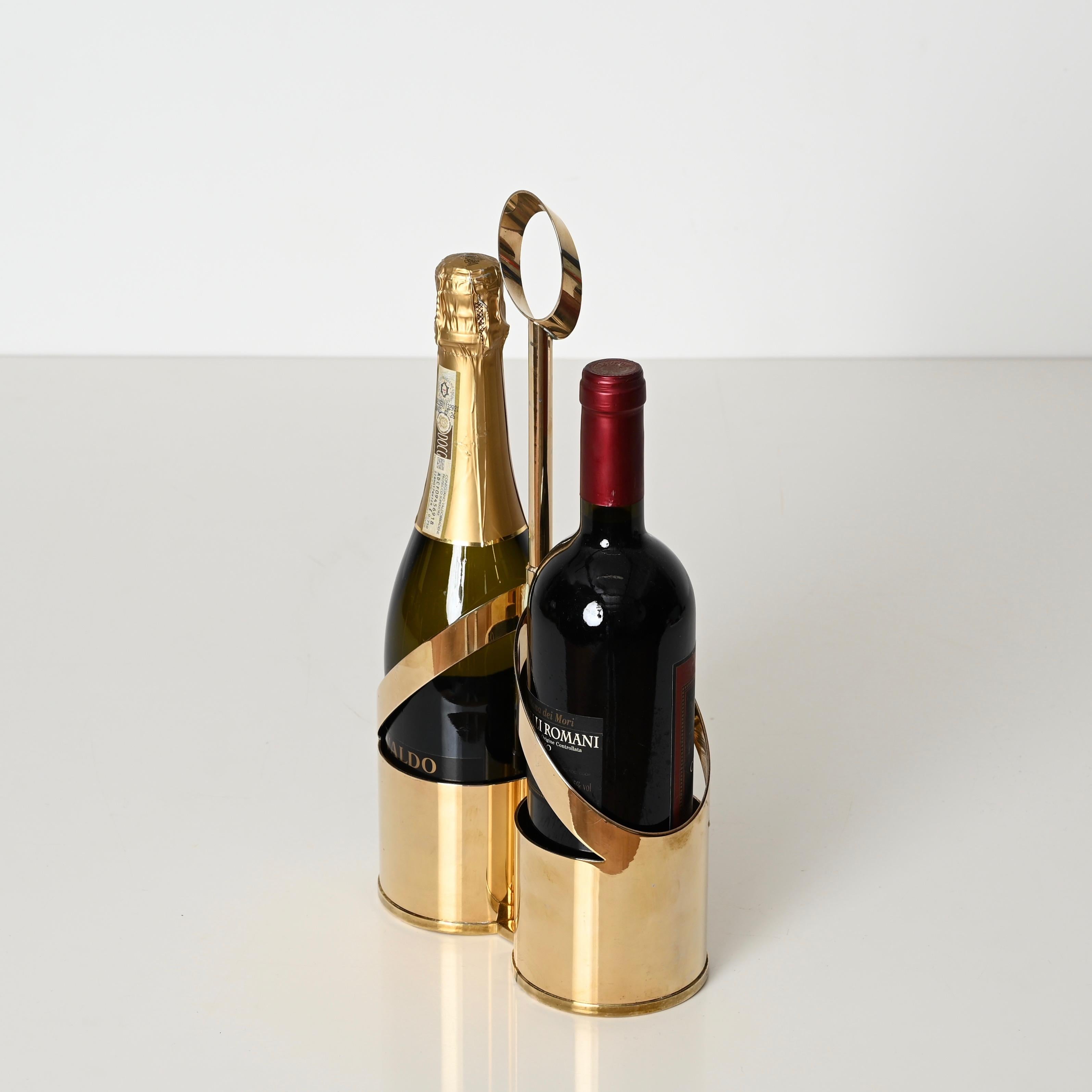 Porte-bouteilles de vin italien du milieu du siècle dernier en laiton doré signé par Cassetti, Italie 1970 en vente 4