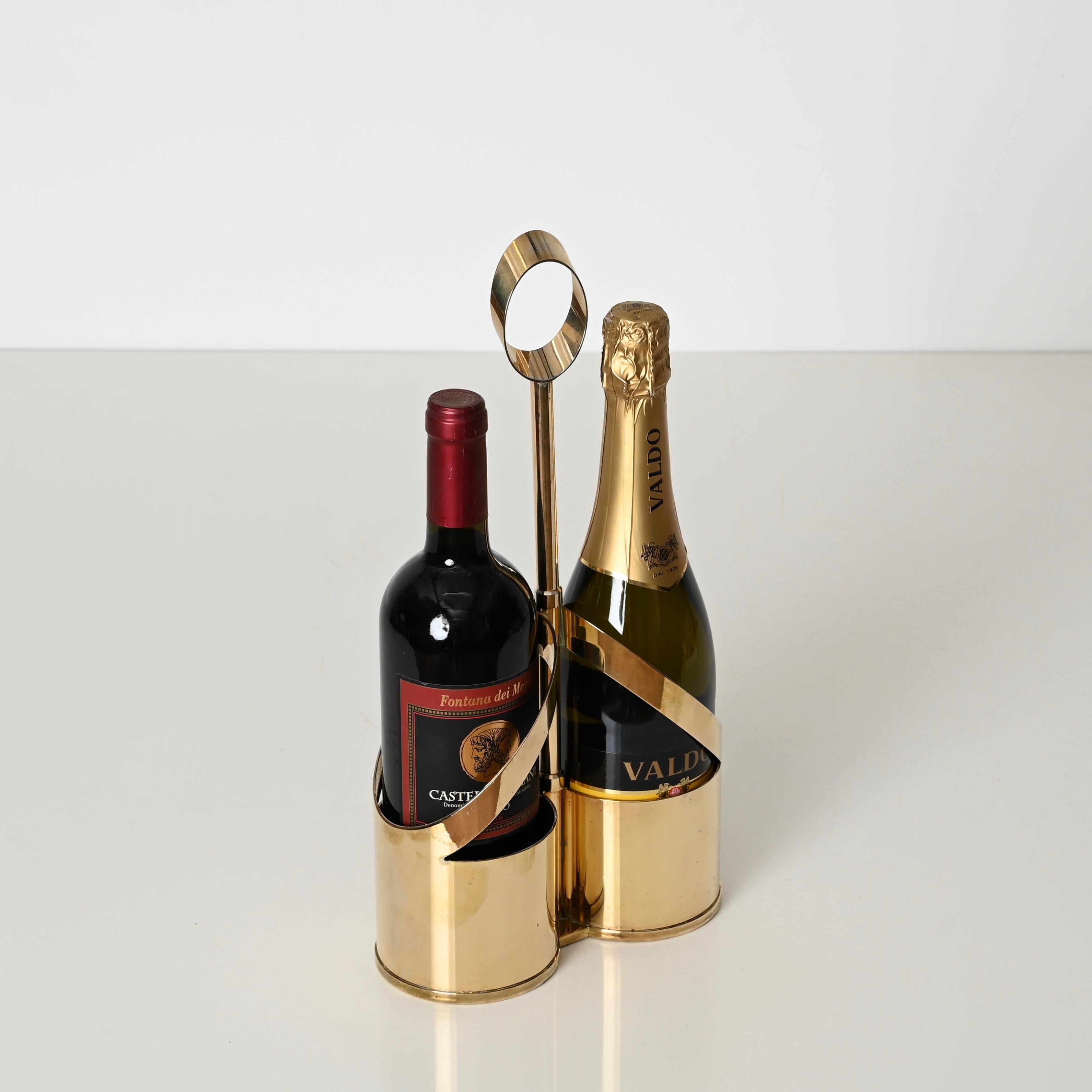 20ième siècle Porte-bouteilles de vin italien du milieu du siècle dernier en laiton doré signé par Cassetti, Italie 1970 en vente