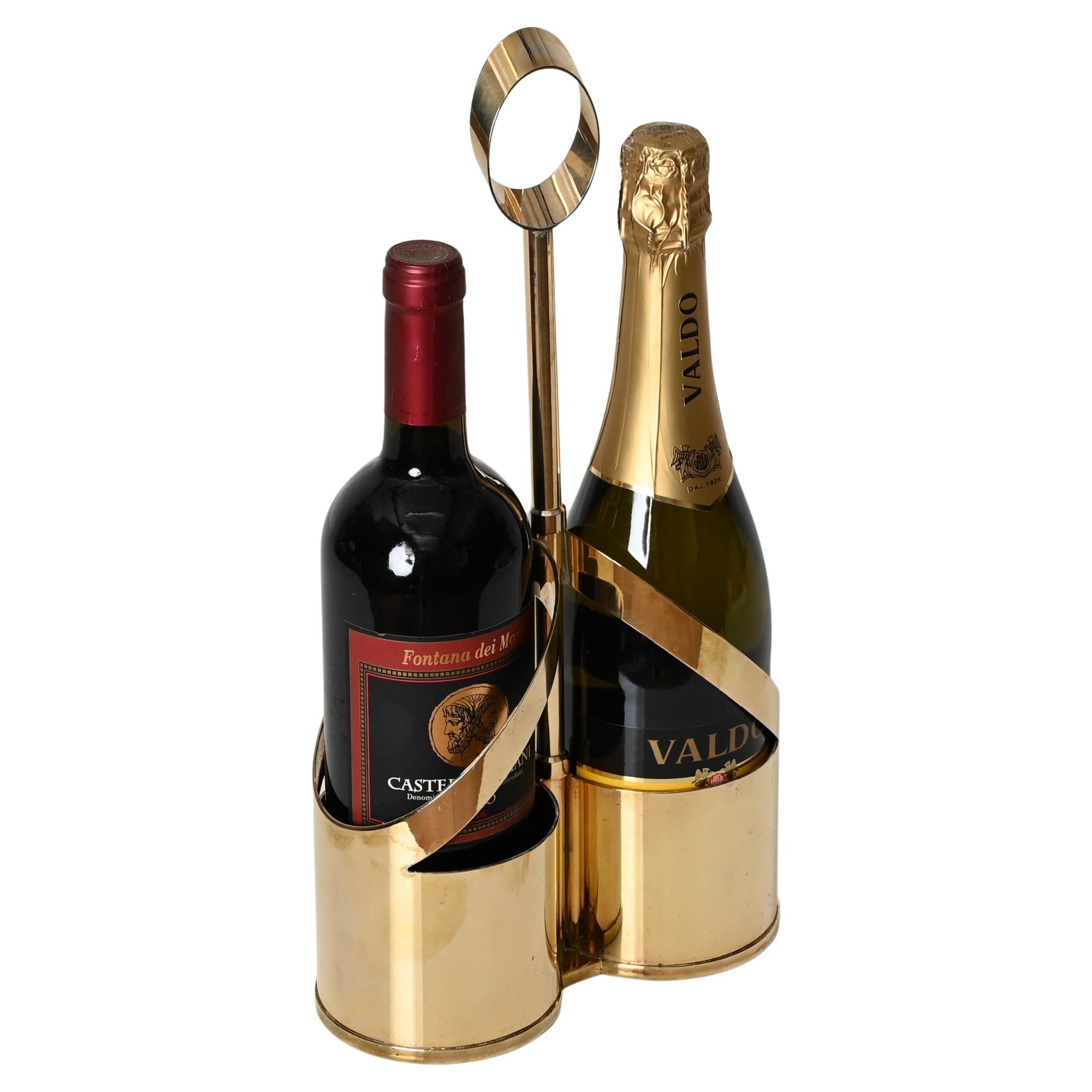Porte-bouteilles de vin italien du milieu du siècle dernier en laiton doré signé par Cassetti, Italie 1970 en vente