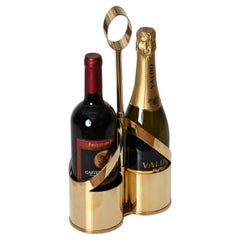 Mid-Century Italian Gold Brass Wine Bottle Holder Signed by Cassetti, Italy 1970
