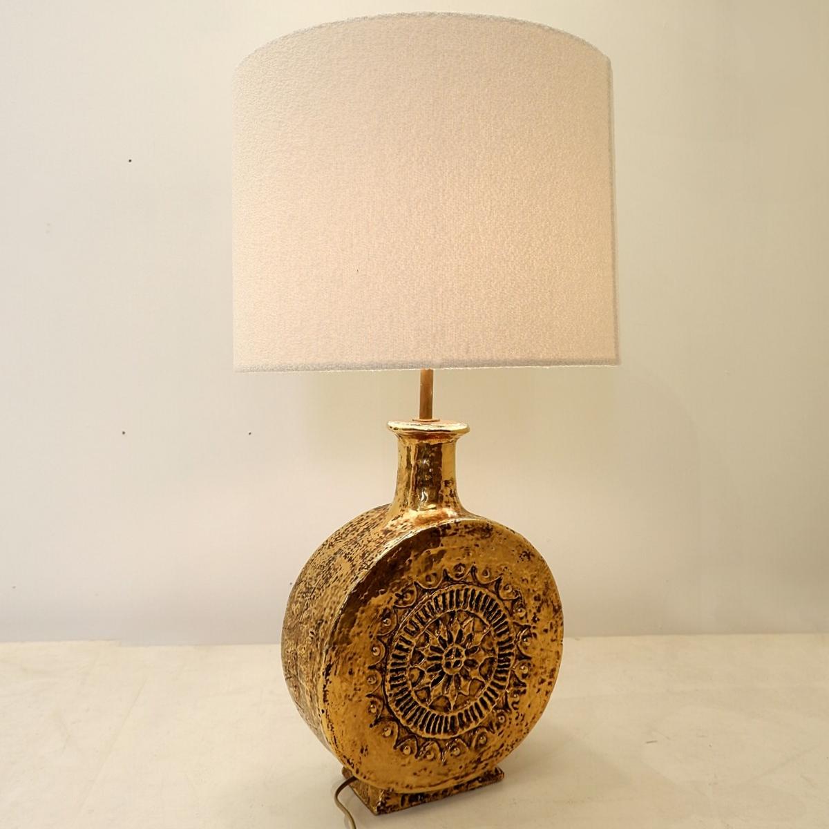 Mid-Century Italian Gold ceramic Table Lamp - 1970s In Good Condition For Sale In Uccle, BE
