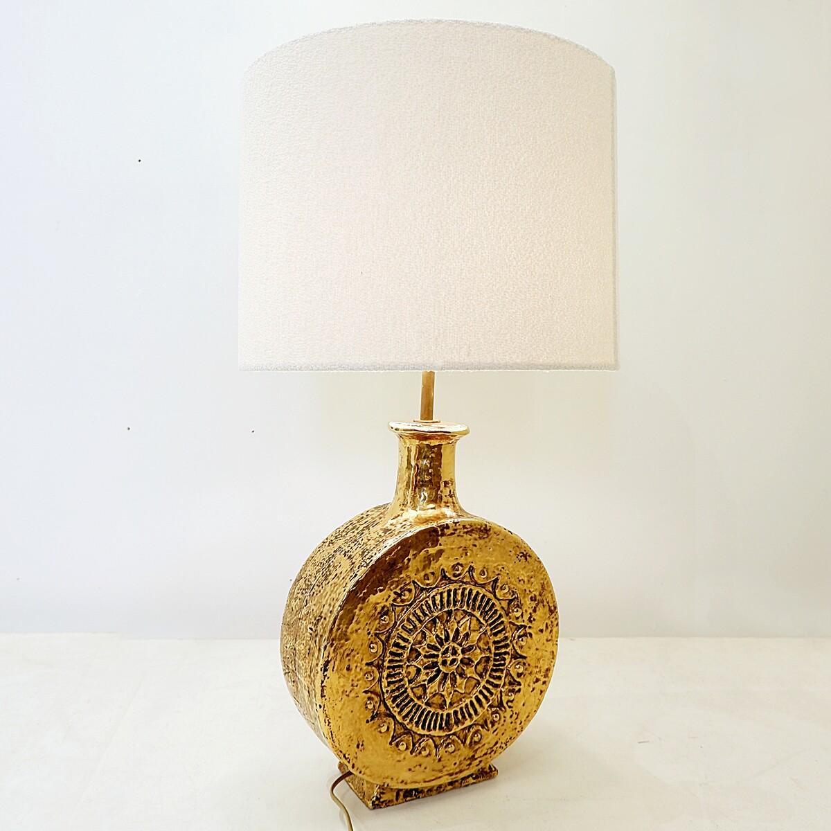 Mid-Century Italian Gold ceramic Table Lamp For Sale 2