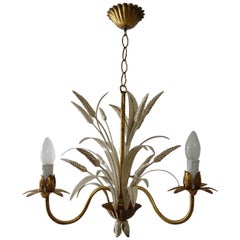 Mid-Century Italian Gold & White Hollywood Regency Wheat Chandelier, C 1950