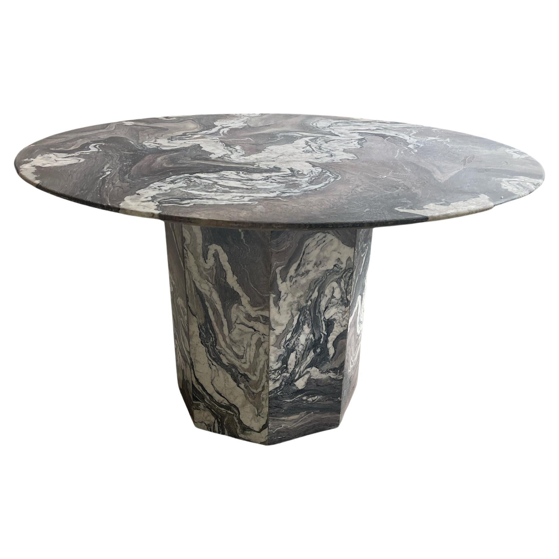 Mid Century Italian Gray/White Marble Dining Table For Sale
