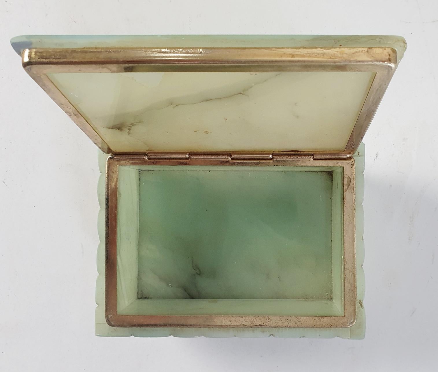 Brass Mid Century Italian Green Alabaster Marble Box