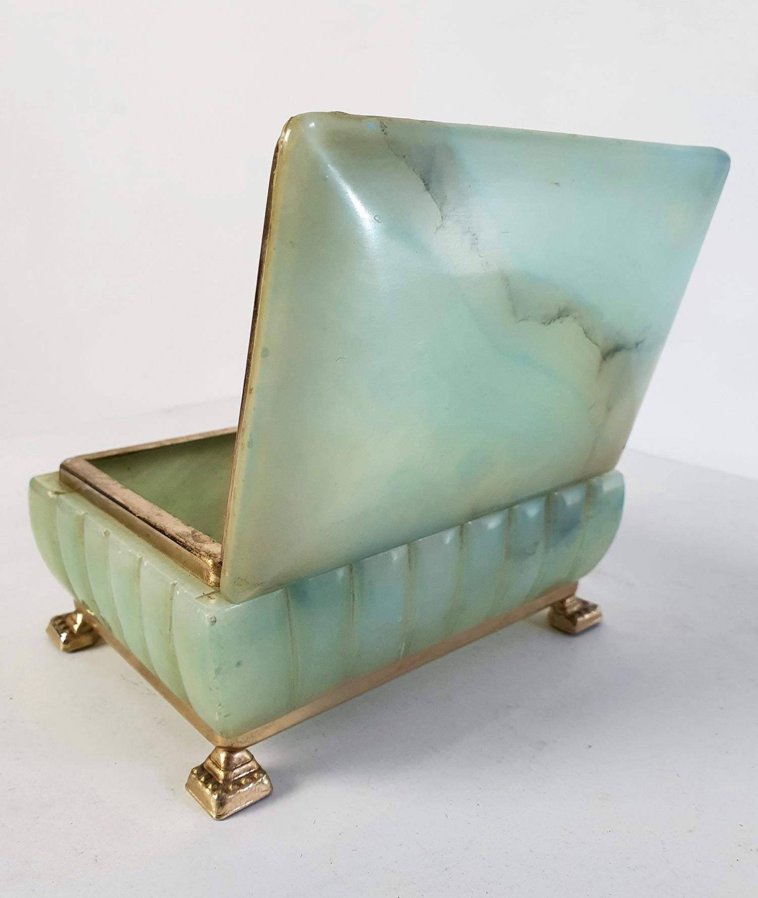 Mid Century Italian Green Alabaster Marble Box 1