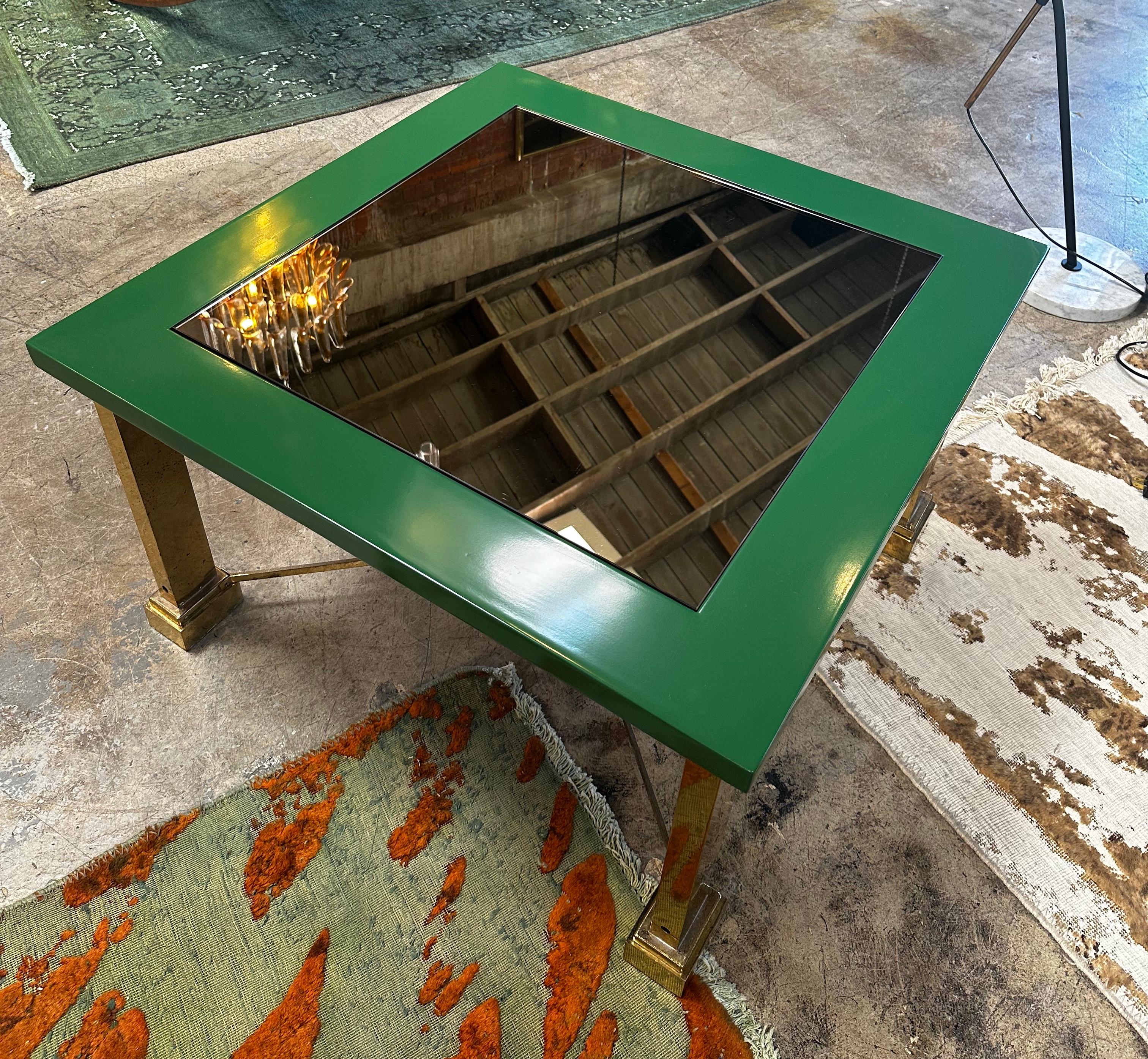 Midcentury Italian Green and Brass Coffee Table 1980s by Sergio Bucci In Good Condition For Sale In Los Angeles, CA