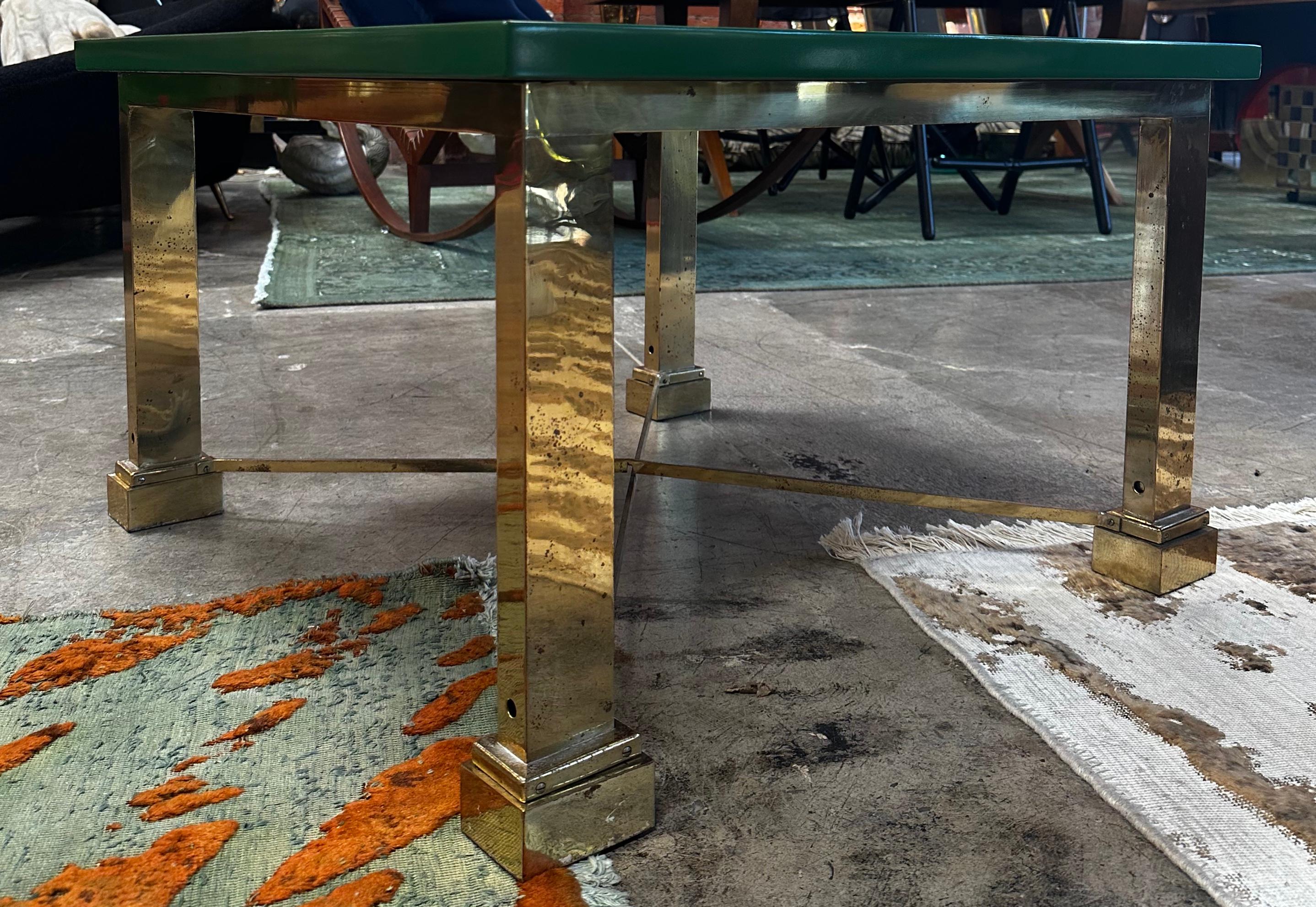 Midcentury Italian Green and Brass Coffee Table 1980s by Sergio Bucci For Sale 2