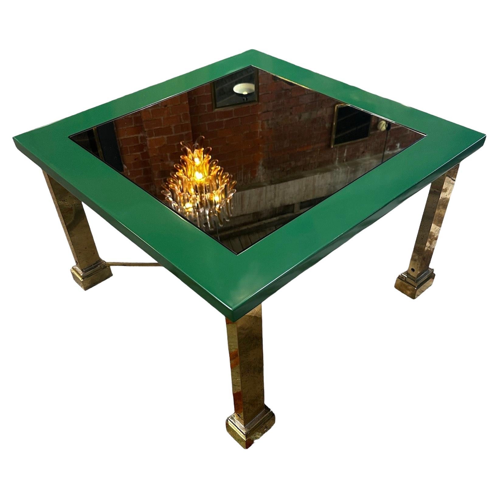 Midcentury Italian Green and Brass Coffee Table 1980s by Sergio Bucci