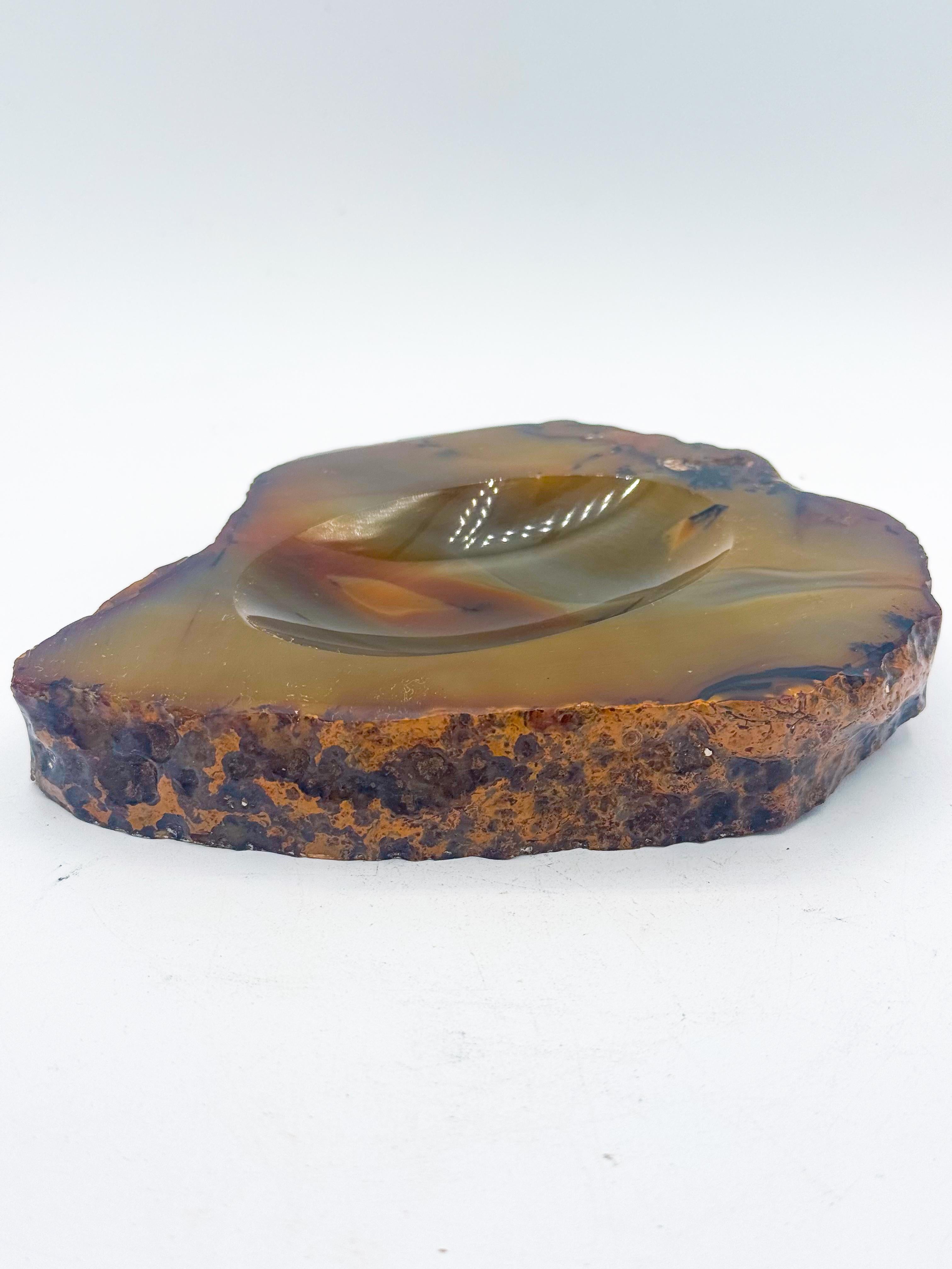 Organique Cendrier ou Vide-Poche italien du milieu du siècle en agate verte et brune, années 1950 en vente