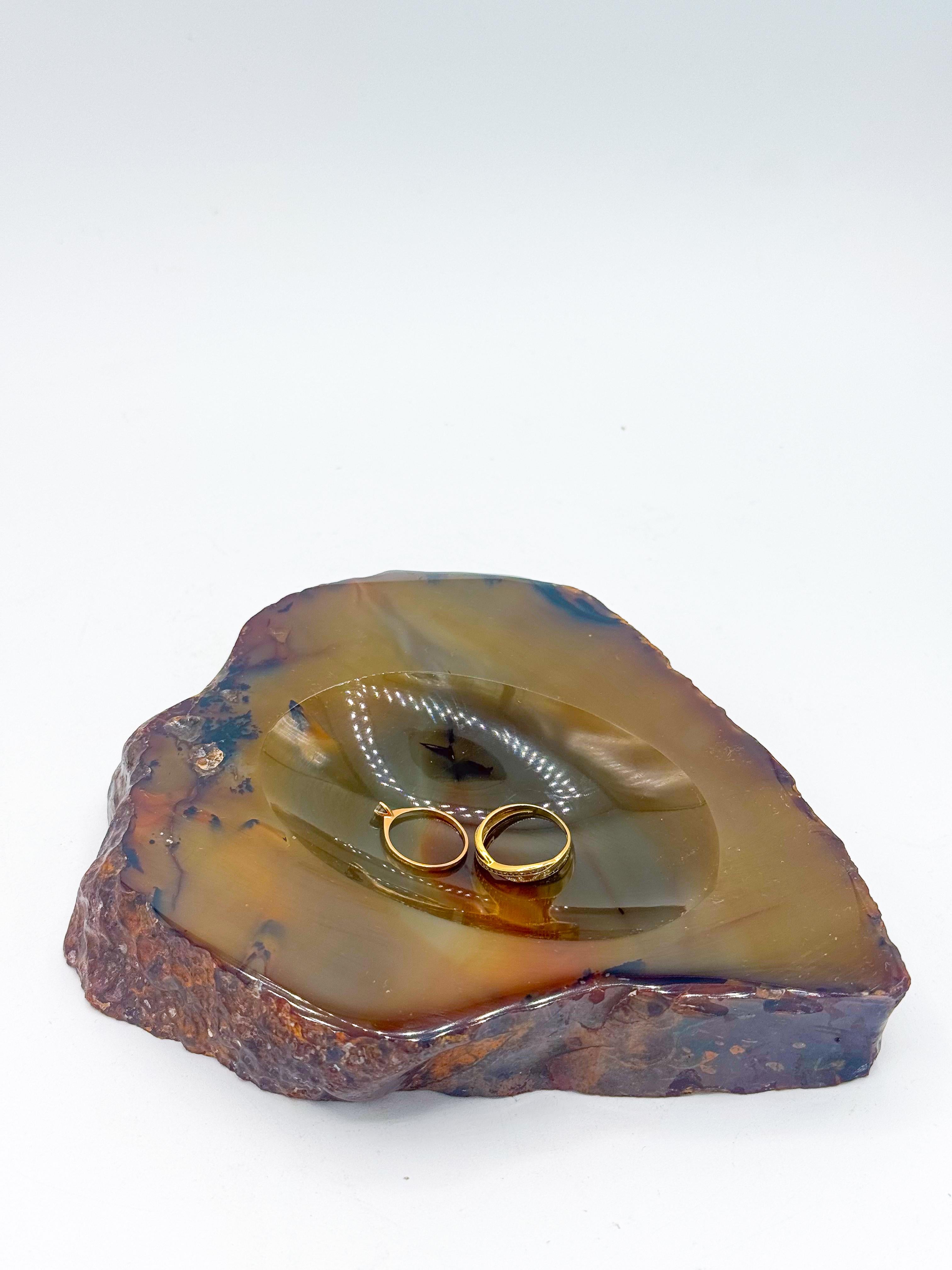 20ième siècle Cendrier ou Vide-Poche italien du milieu du siècle en agate verte et brune, années 1950 en vente