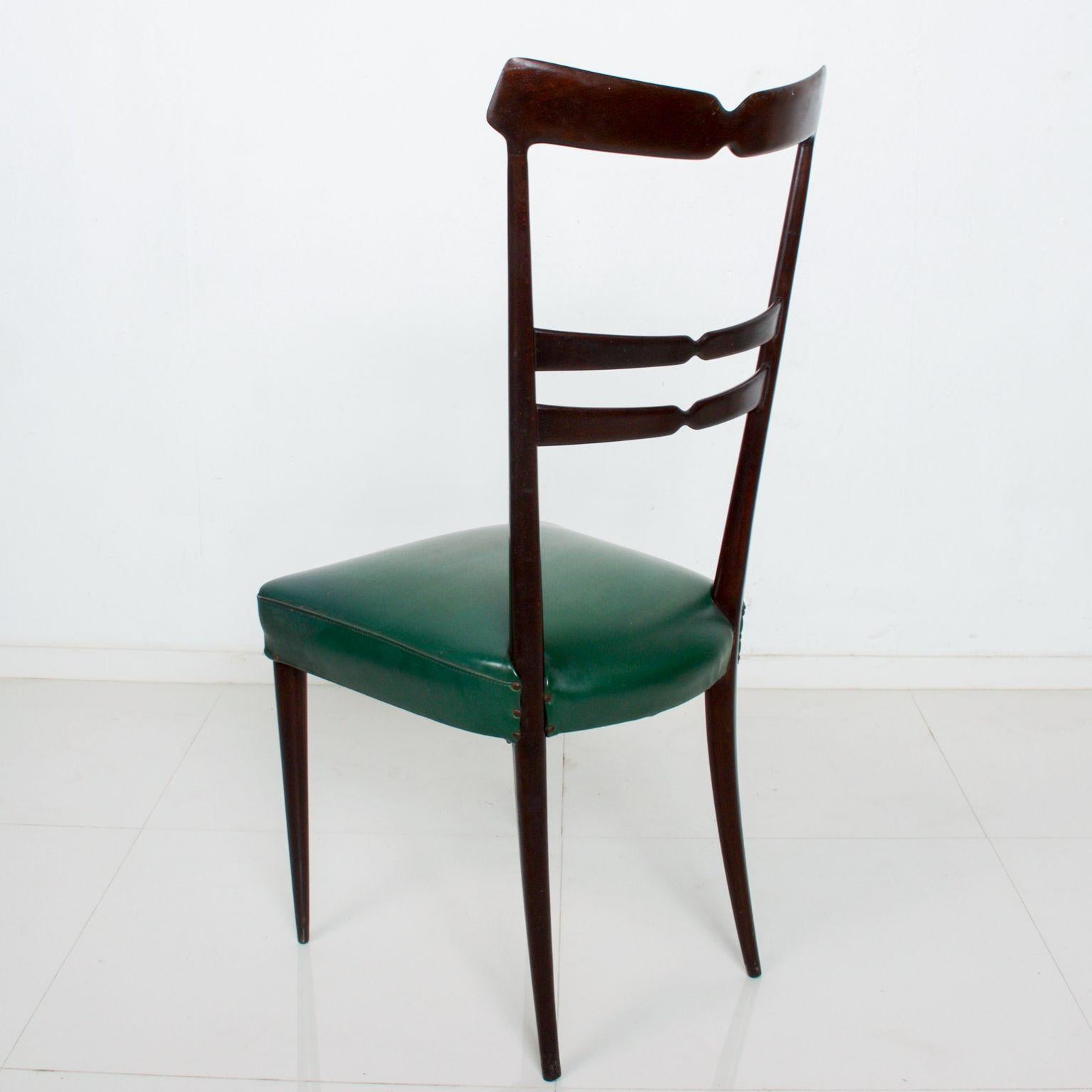 Fabric Midcentury Italy in the Style of Ico Parisi Set of 6 Green Dining Chairs 