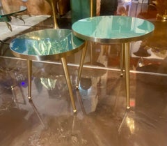 Mid-Century Italian Green Glass and Brass Hi/Lo Tables