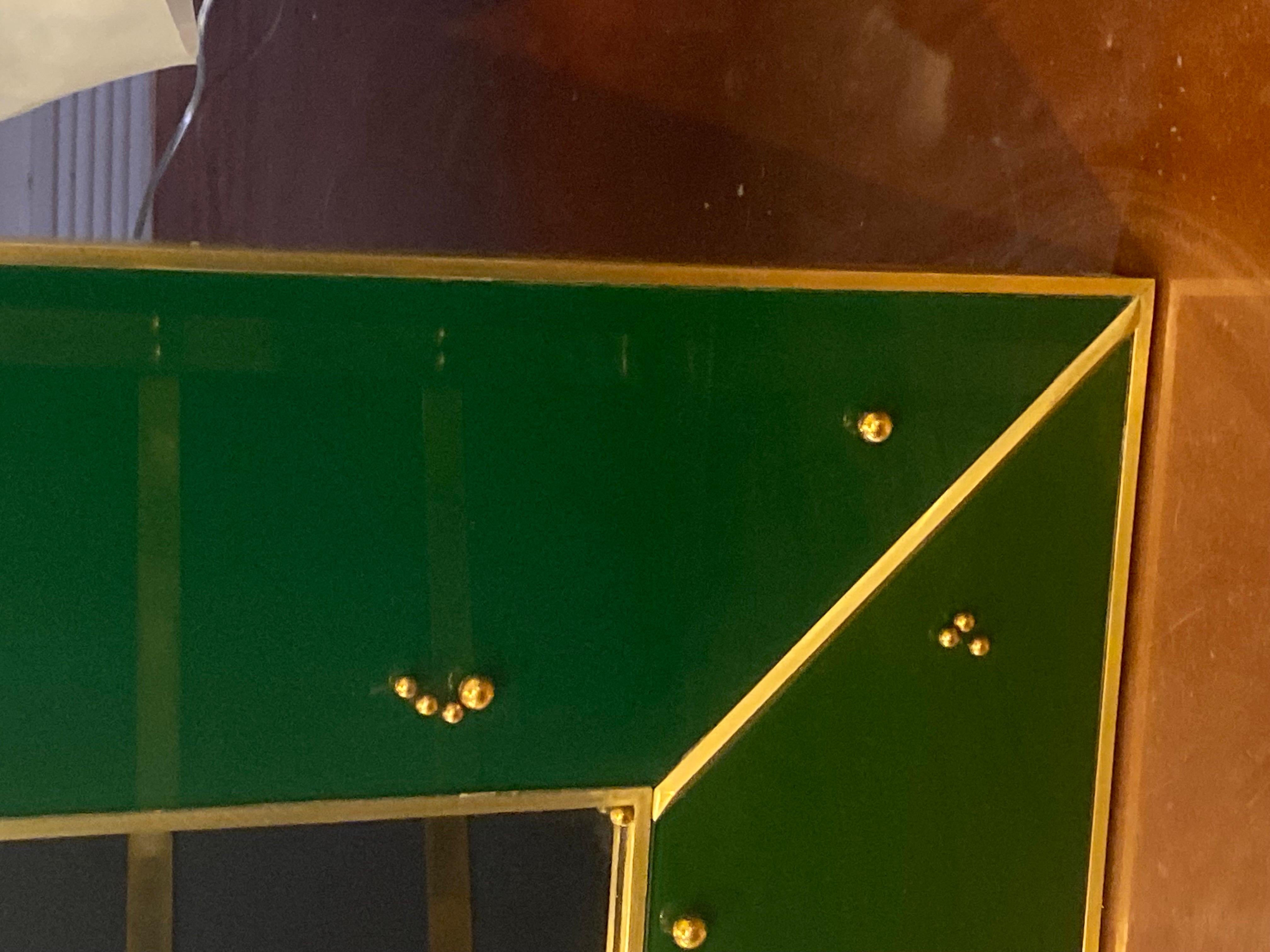 Mid-Century Italian Green Glass and Brass Mirror For Sale 4