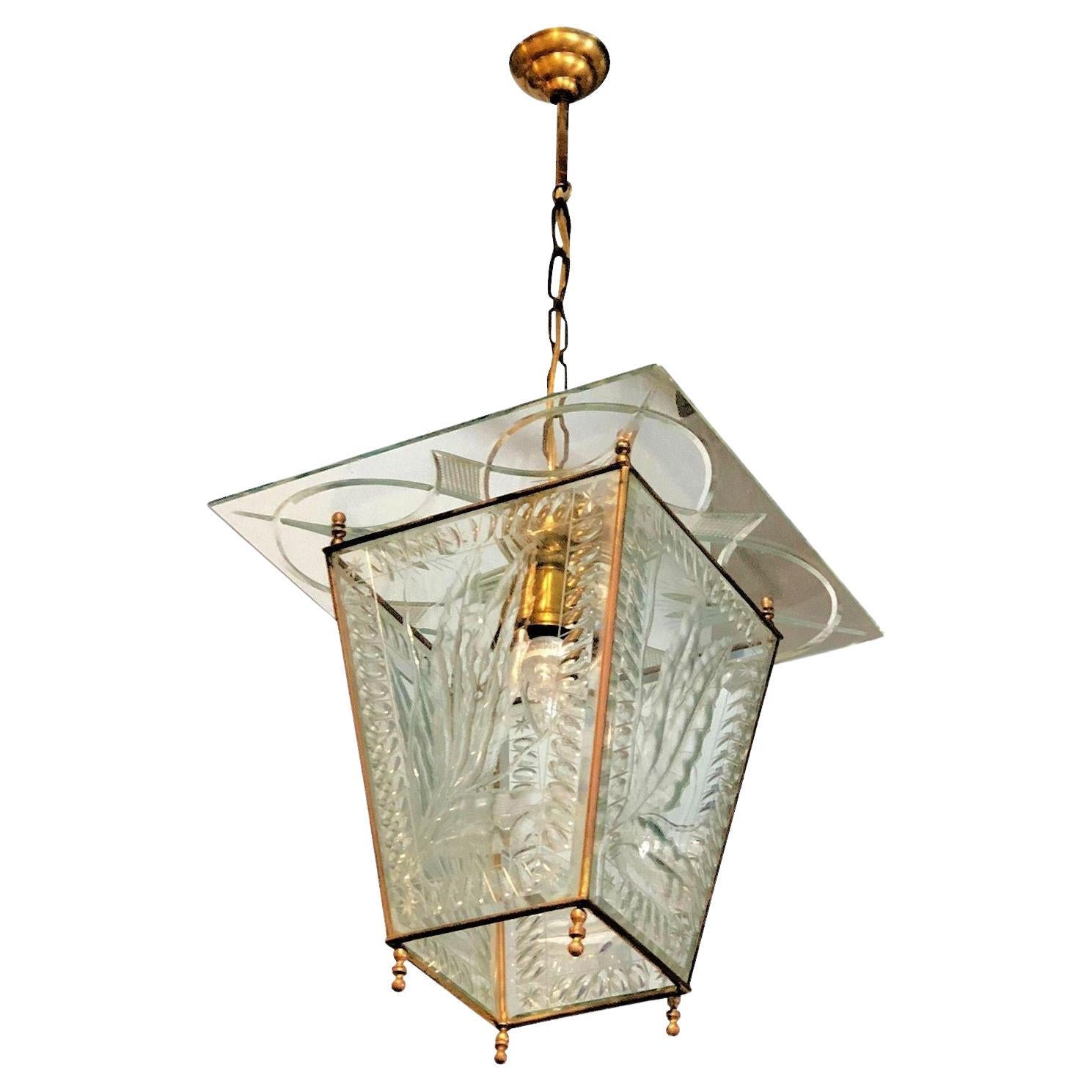 Mid century Italian green glass lantern