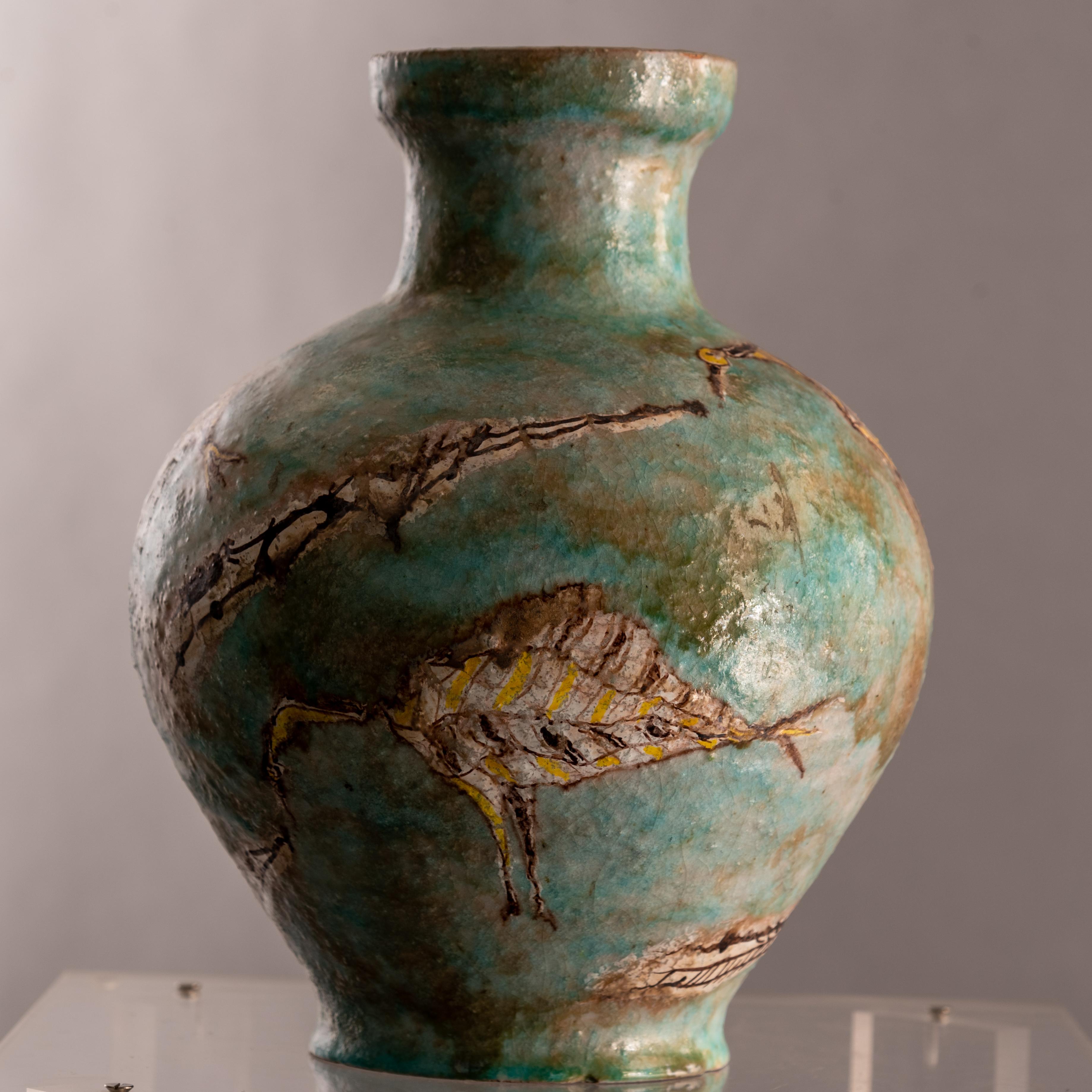 Mid Century Italian Green-Gray Stoneware Vase by Carlo Zauli For Sale 5