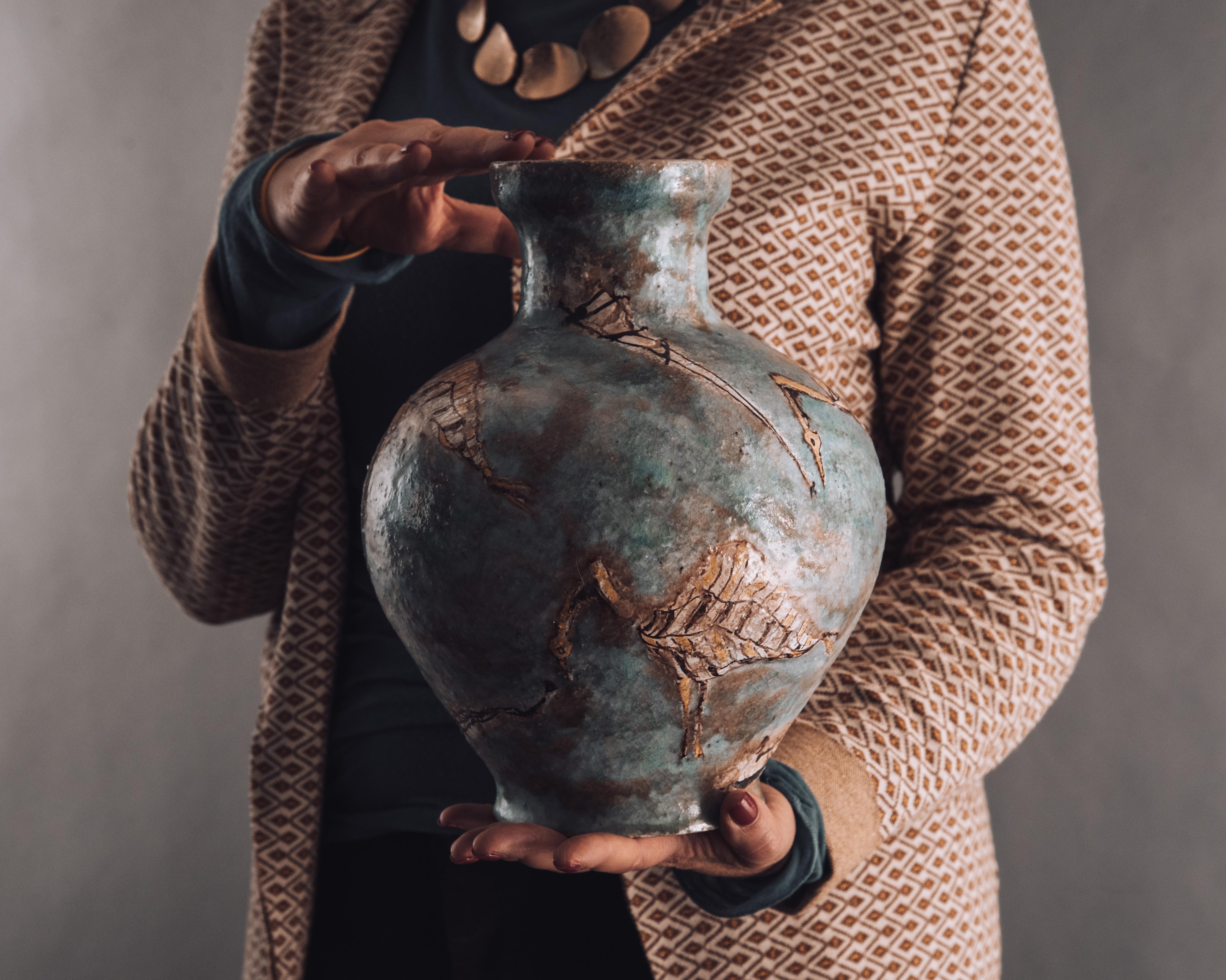 Mid Century Italian Green-Gray Stoneware Vase by Carlo Zauli For Sale 7