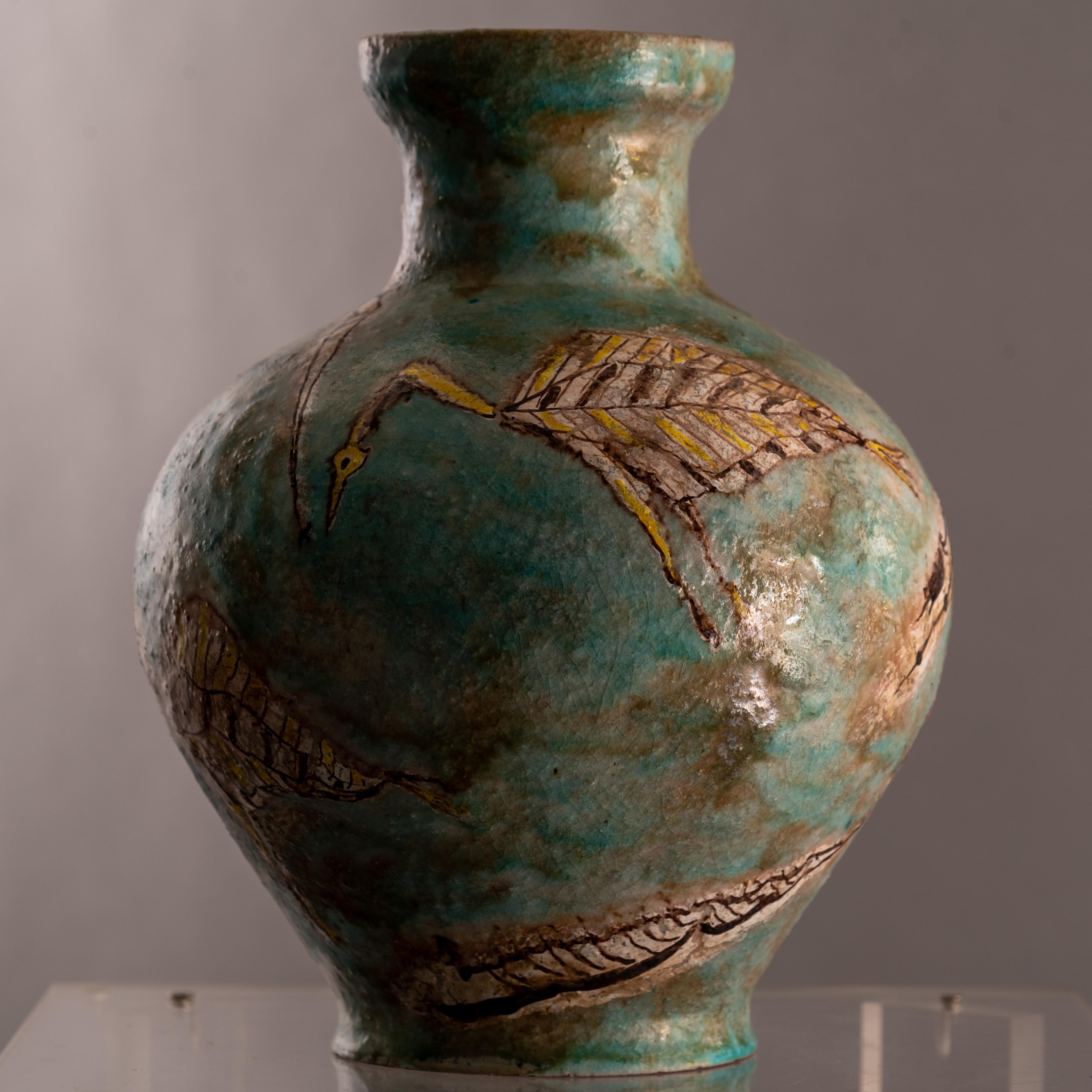 Mid Century Italian Green-Gray Stoneware Vase by Carlo Zauli For Sale 3