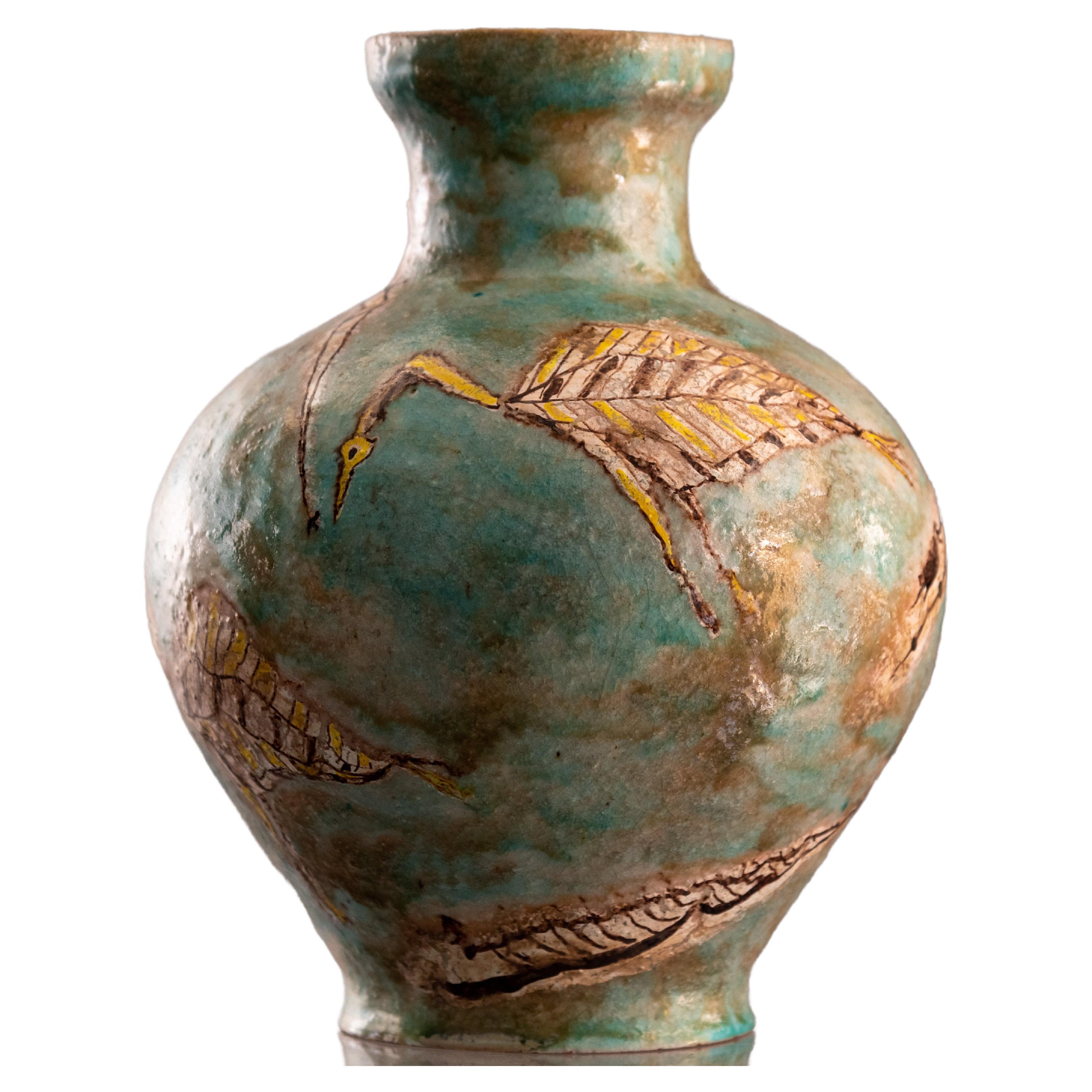 Mid Century Italian Green-Gray Stoneware Vase by Carlo Zauli For Sale