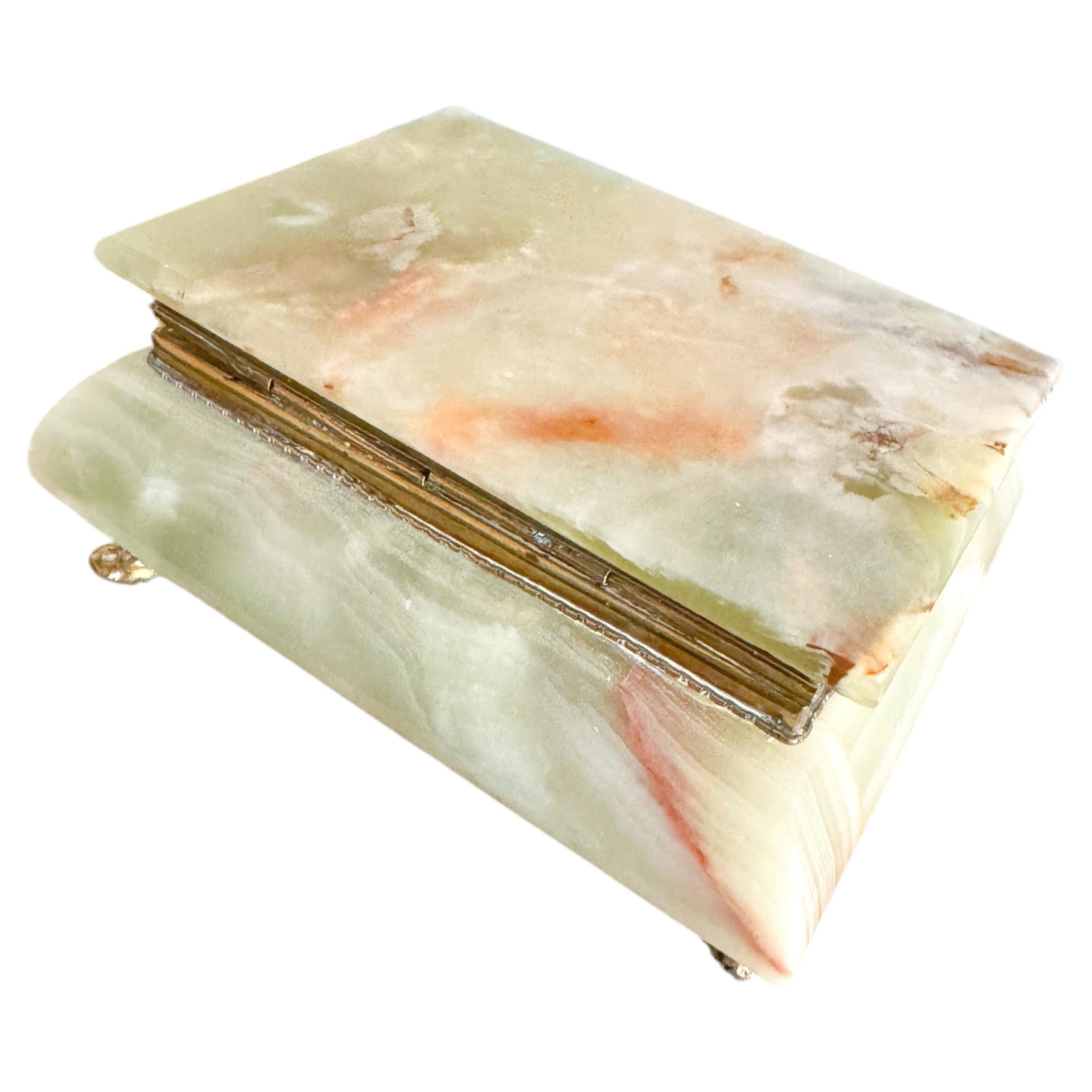 Mid-Century Italian Green Onyx Marble & Brass Jewelry Box, 1960s