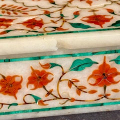 Mid-Century Italian Green Orange Marble Stone Trinket Jewelry Box
