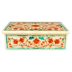Mid-Century Italian Green Orange Marble Stone Trinket Jewelry Box