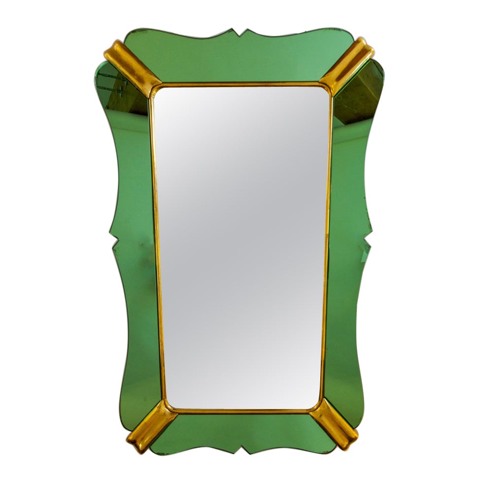 Espejo cónico verde italiano de mediados de siglo atribuido a Fontana Arte, c. 1940