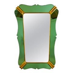 Espejo cónico verde italiano de mediados de siglo atribuido a Fontana Arte, c. 1940