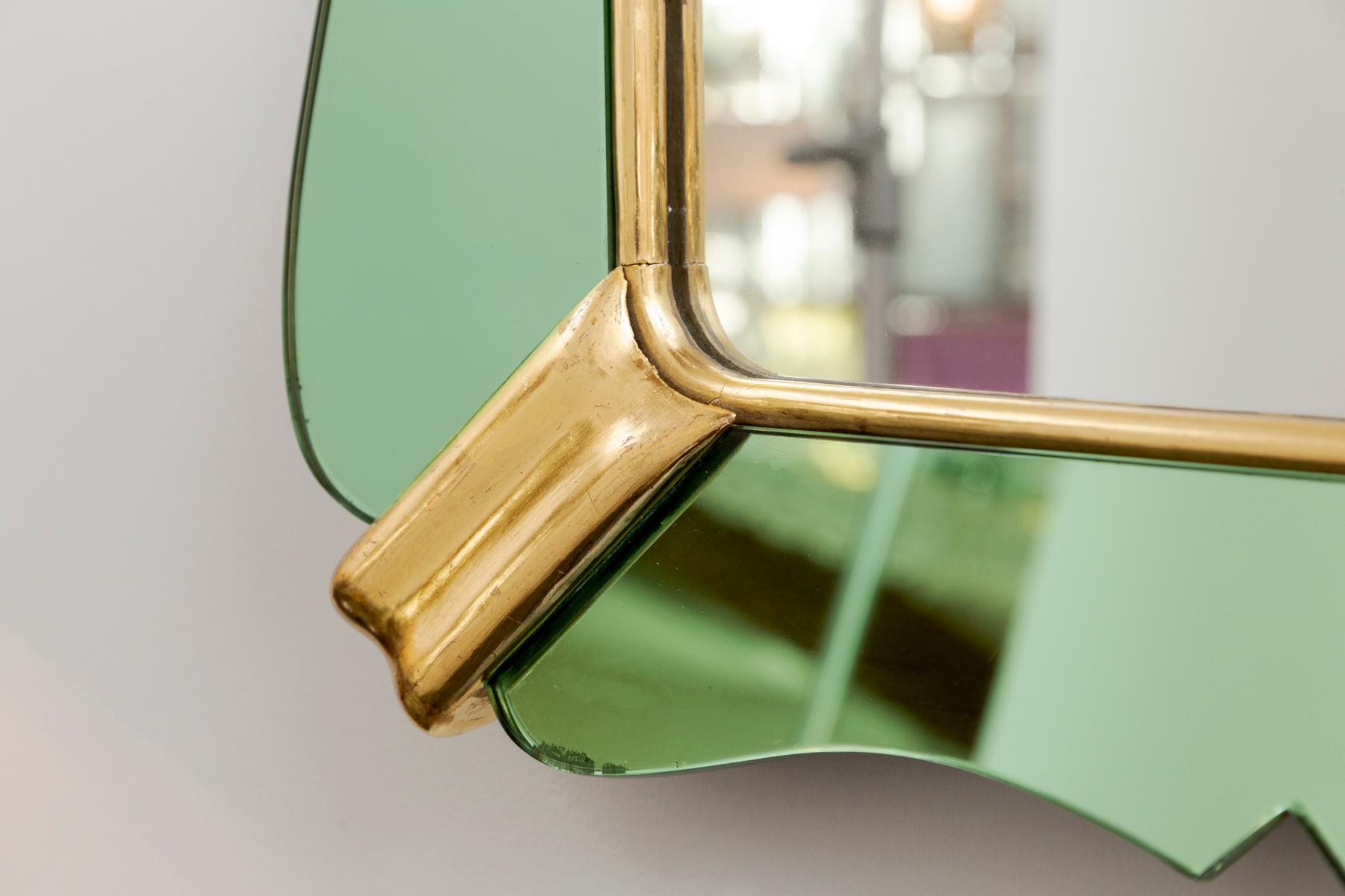 Art déco Miroir conique vert mi-siècle italien par Luigi Fontana en vente