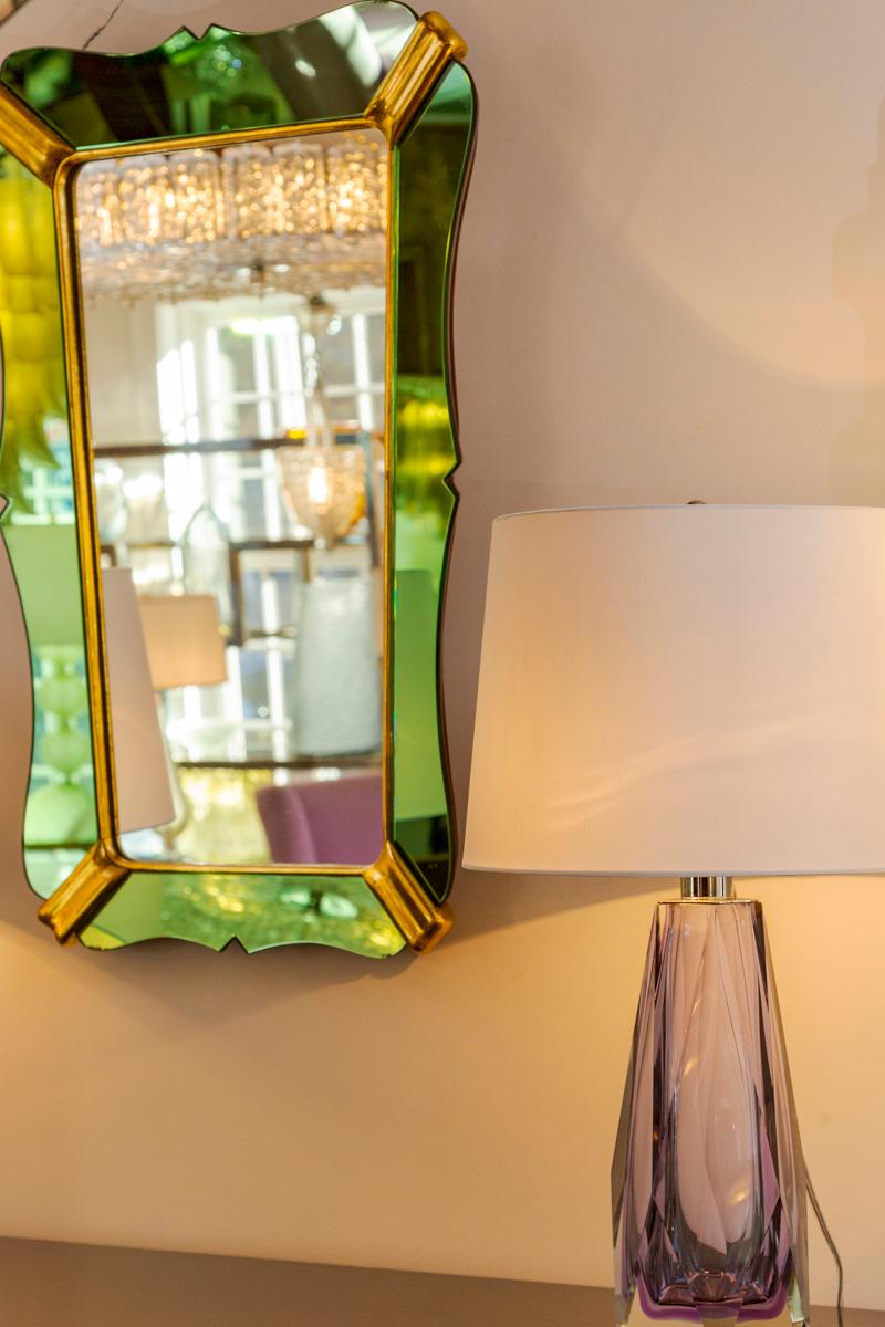 Art Glass Mid Century Italian Green Tapered Mirror By Luigi Fontana For Sale