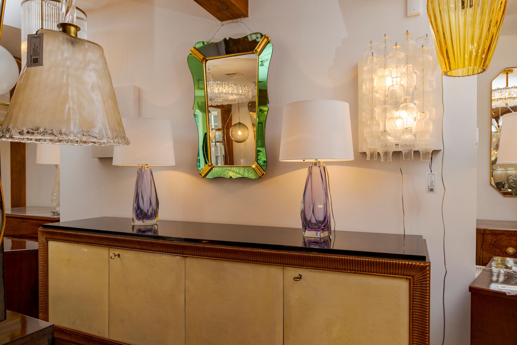 Mid Century Italian Green Tapered Mirror By Luigi Fontana For Sale 1
