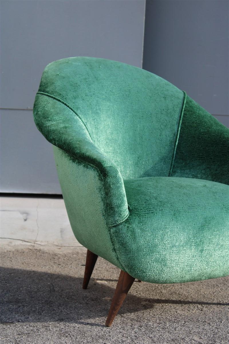 Mid-Century Modern Mid-Century Italian Green Velvet Armchair Ico Parisi Style, 1950s For Sale