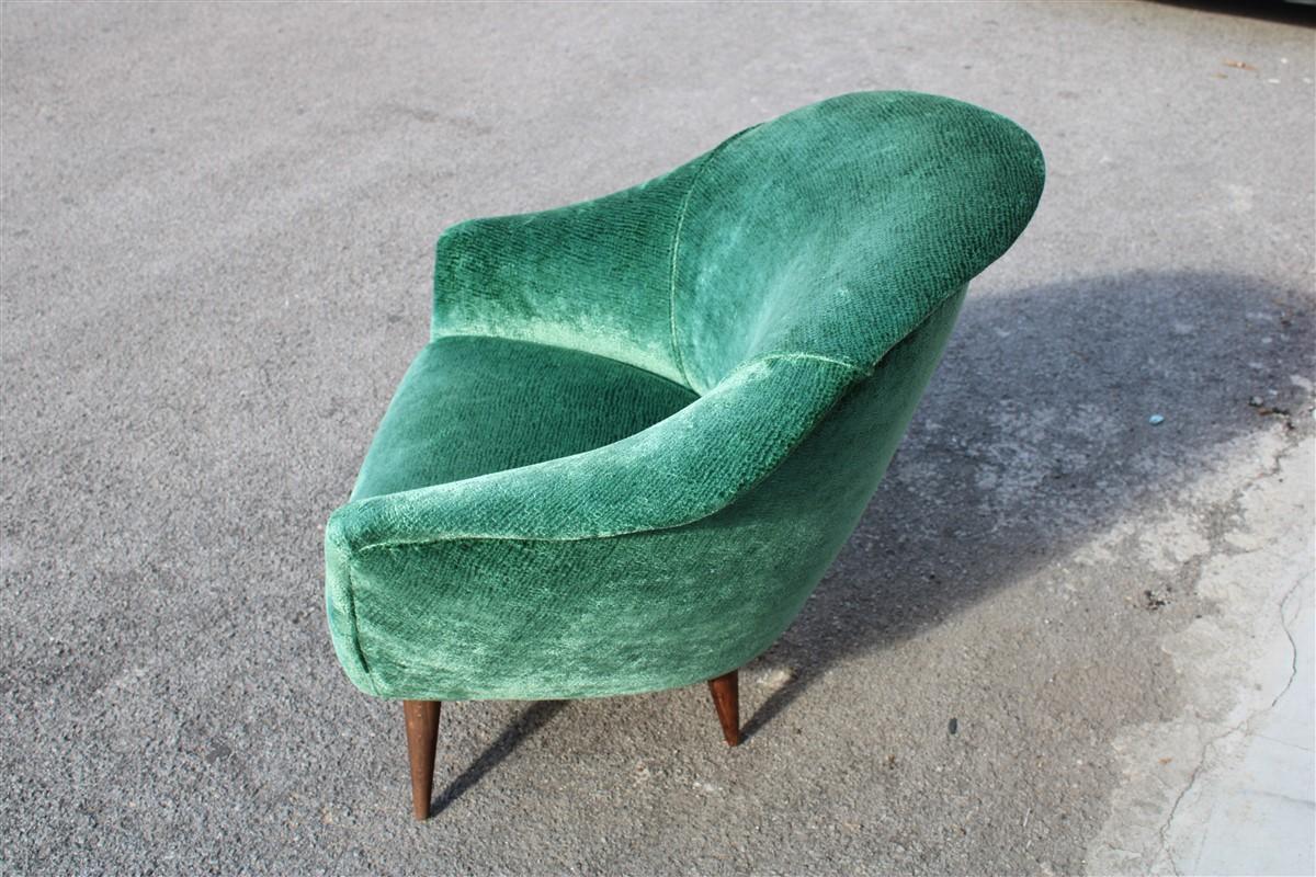Mid-20th Century Mid-Century Italian Green Velvet Armchair Ico Parisi Style, 1950s For Sale