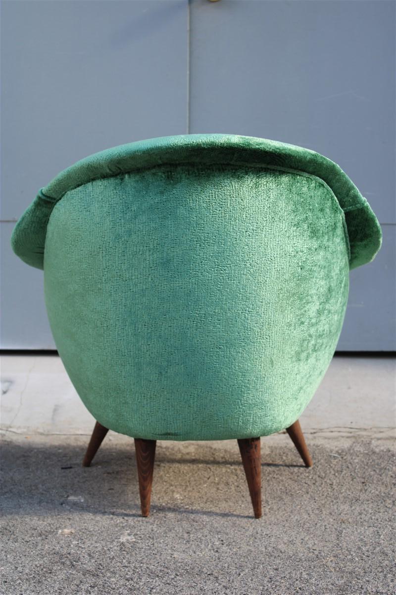 Mid-Century Italian Green Velvet Armchair Ico Parisi Style, 1950s For Sale 2