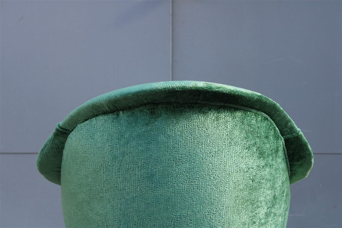 Mid-Century Italian Green Velvet Armchair Ico Parisi Style, 1950s For Sale 4