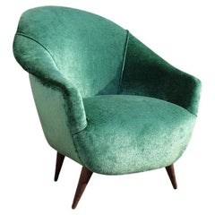 Mid-Century Italian Green Velvet Armchair Ico Parisi Style, 1950s