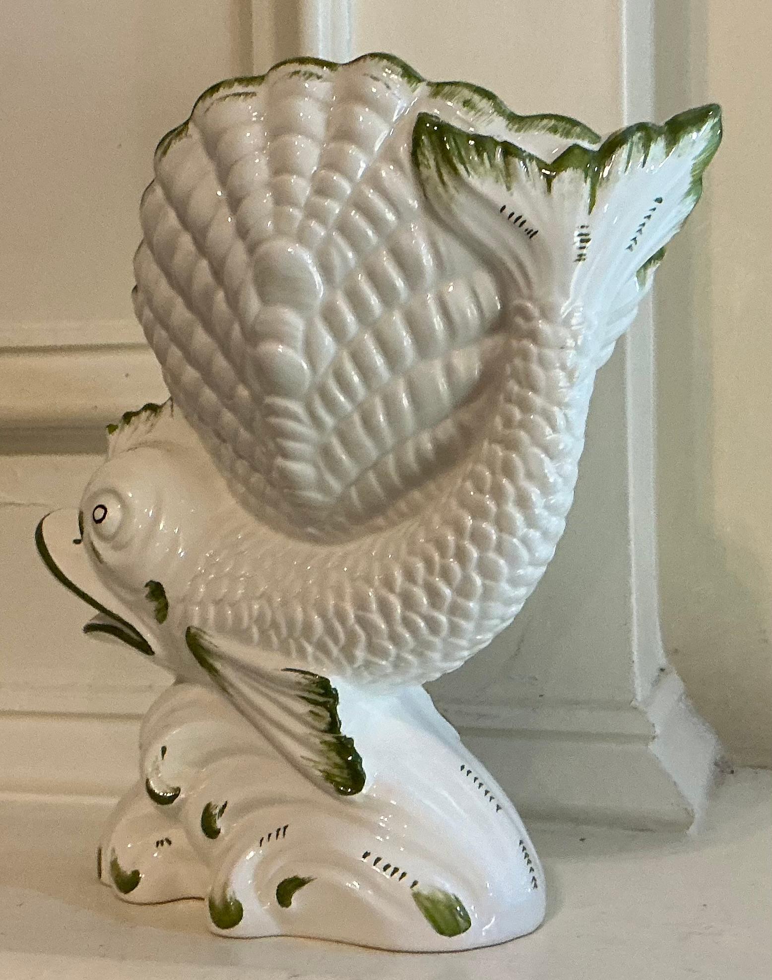 Mid-Century Italian Grotto Cachepot / Planter / Figurine W/ Shell & Dolphin For Sale 4