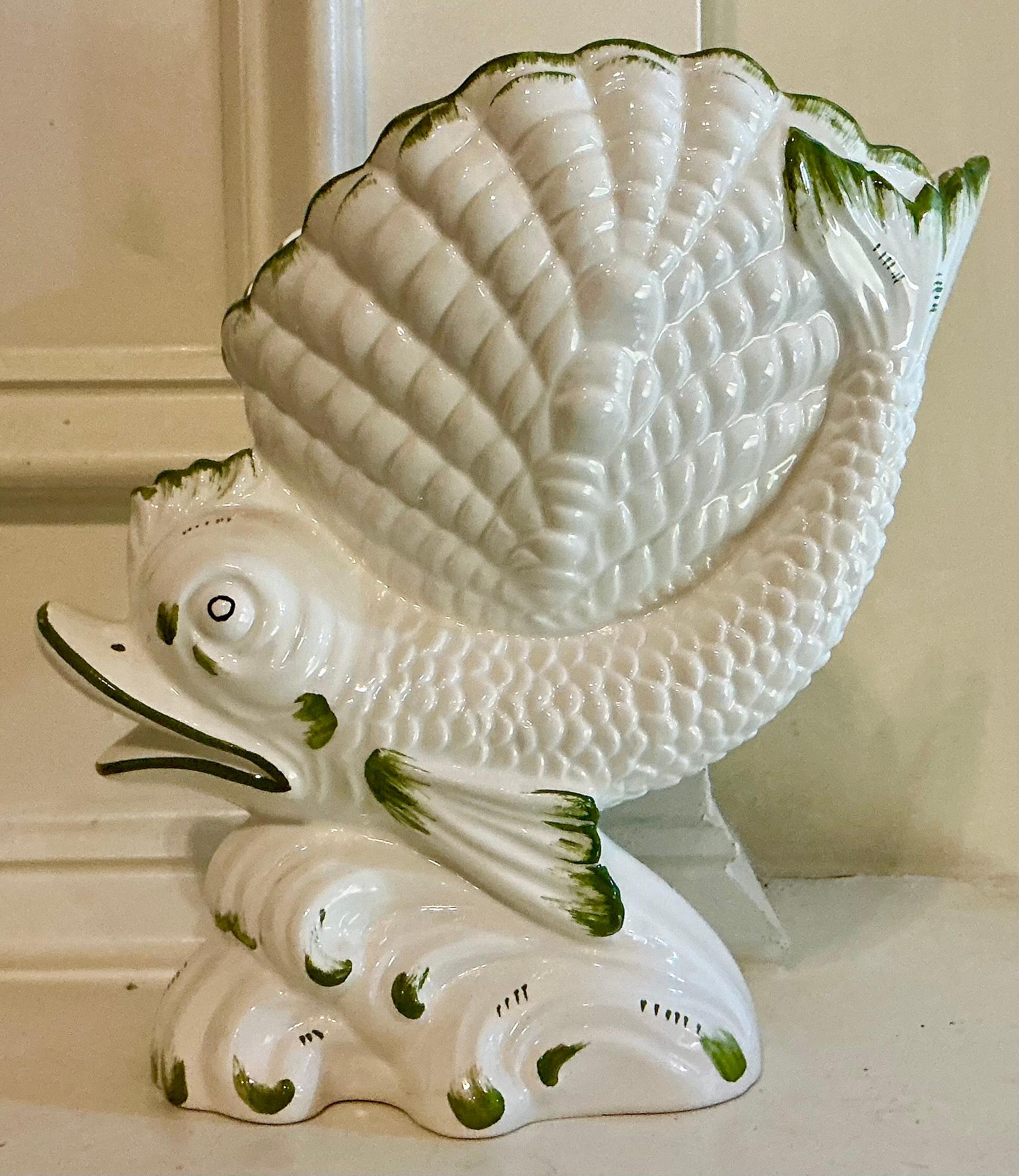 Mid-Century Italian Grotto Cachepot / Planter / Figurine W/ Shell & Dolphin For Sale 5