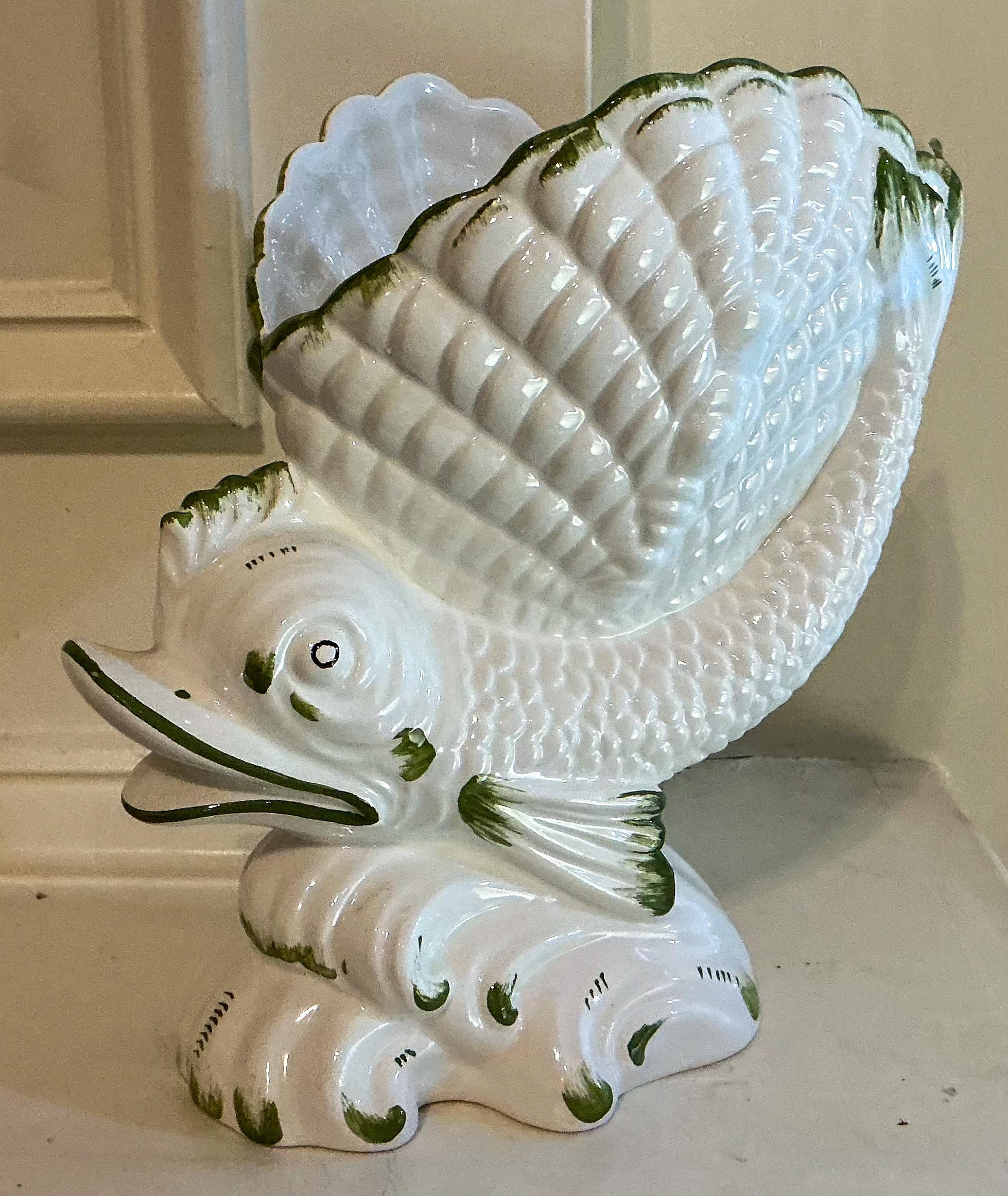 Mid-Century Italian Grotto Cachepot / Planter / Figurine W/ Shell & Dolphin For Sale 1