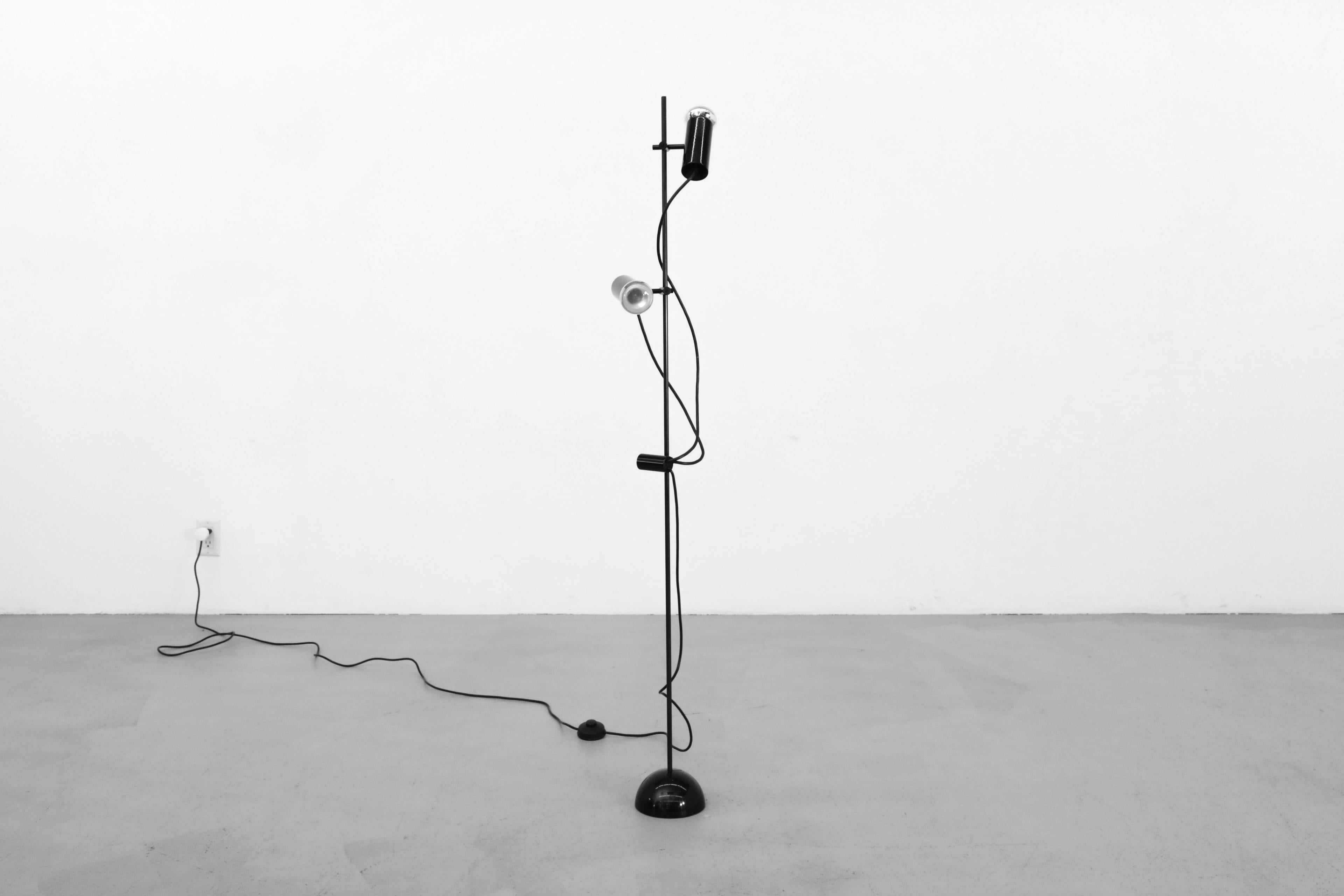 Mid-Century Modern Mid-Century Italian Guzzini Style Black Floor Lamp with Adjustable Double Spots