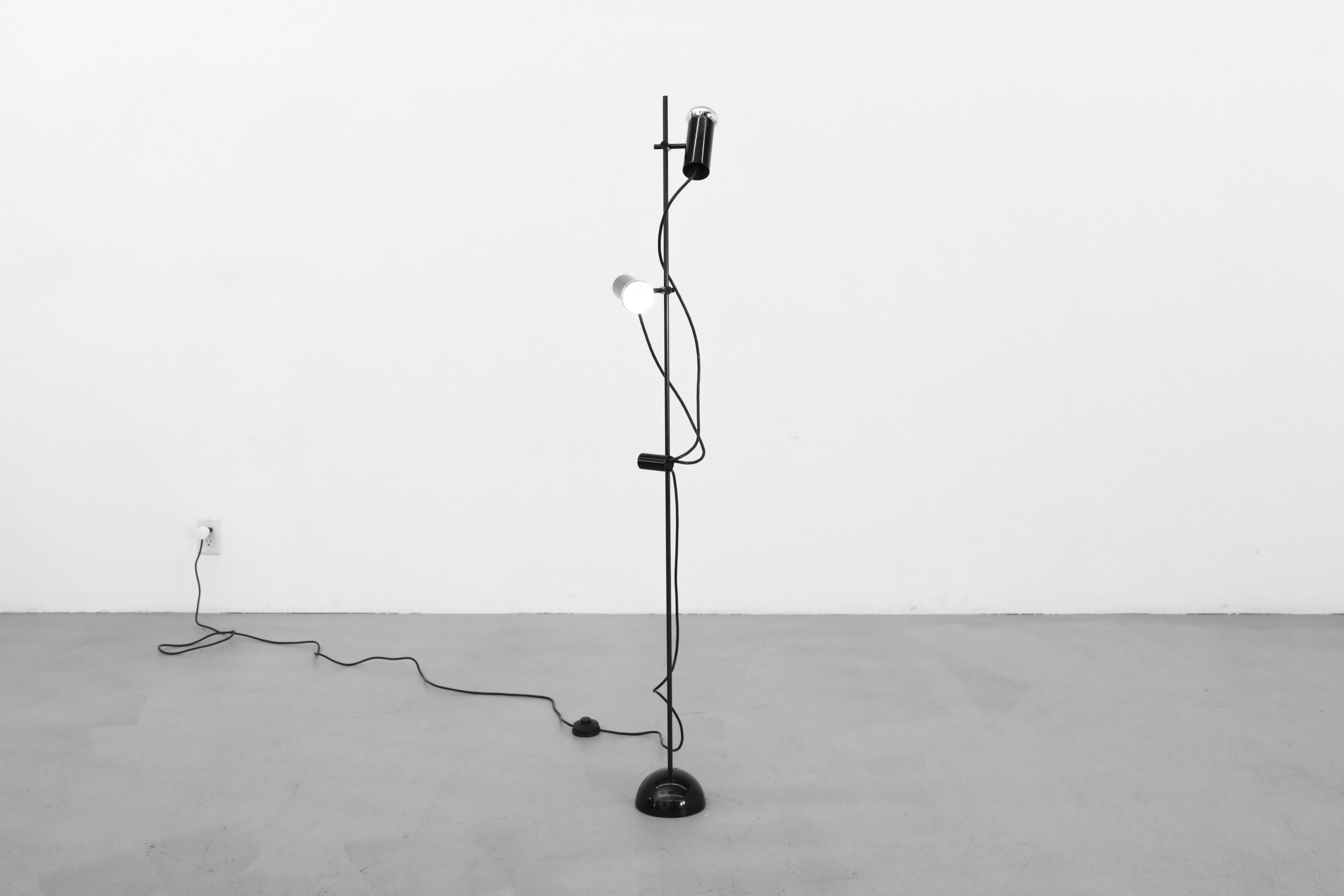 Enameled Mid-Century Italian Guzzini Style Black Floor Lamp with Adjustable Double Spots
