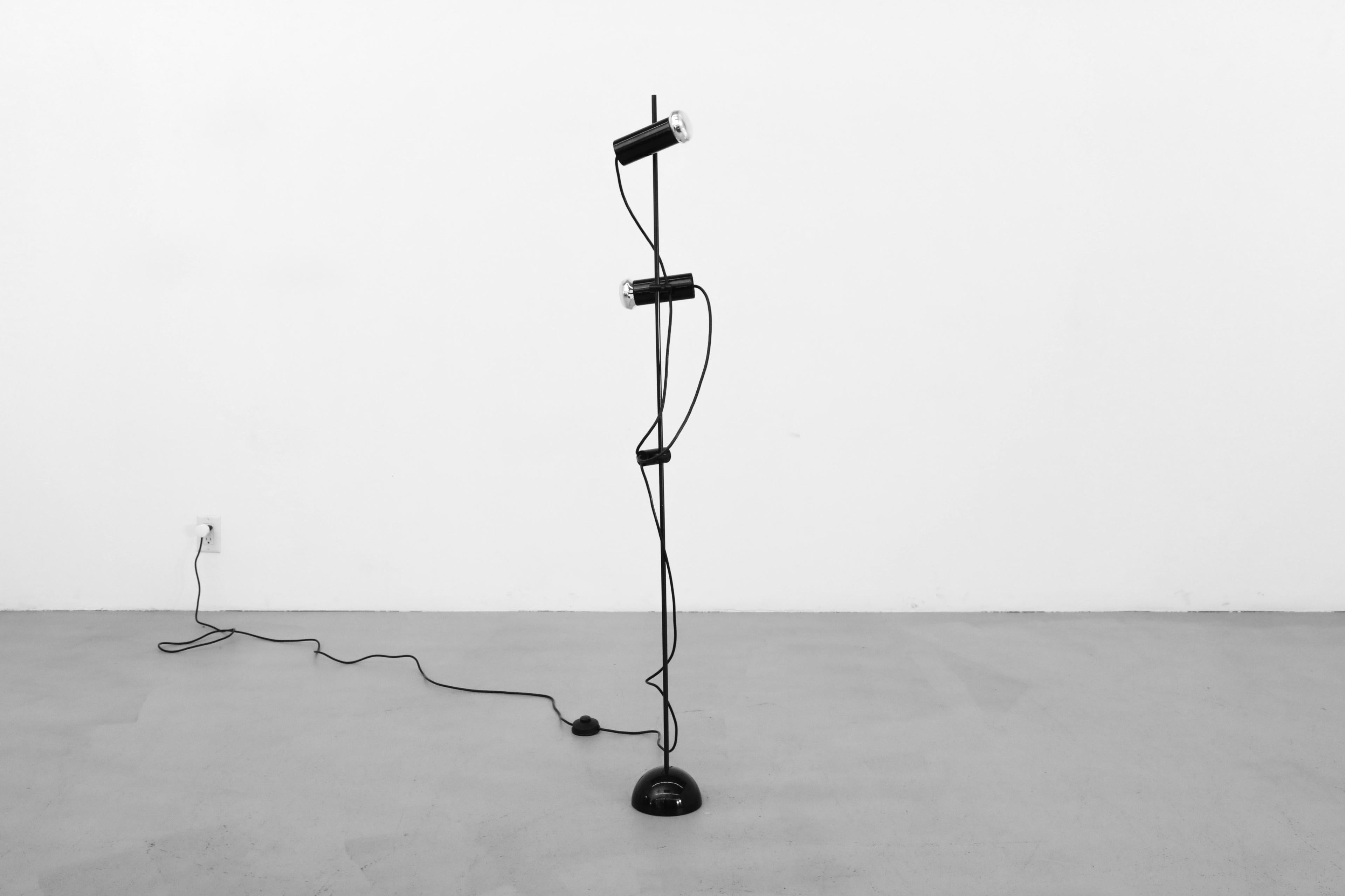 20th Century Mid-Century Italian Guzzini Style Black Floor Lamp with Adjustable Double Spots