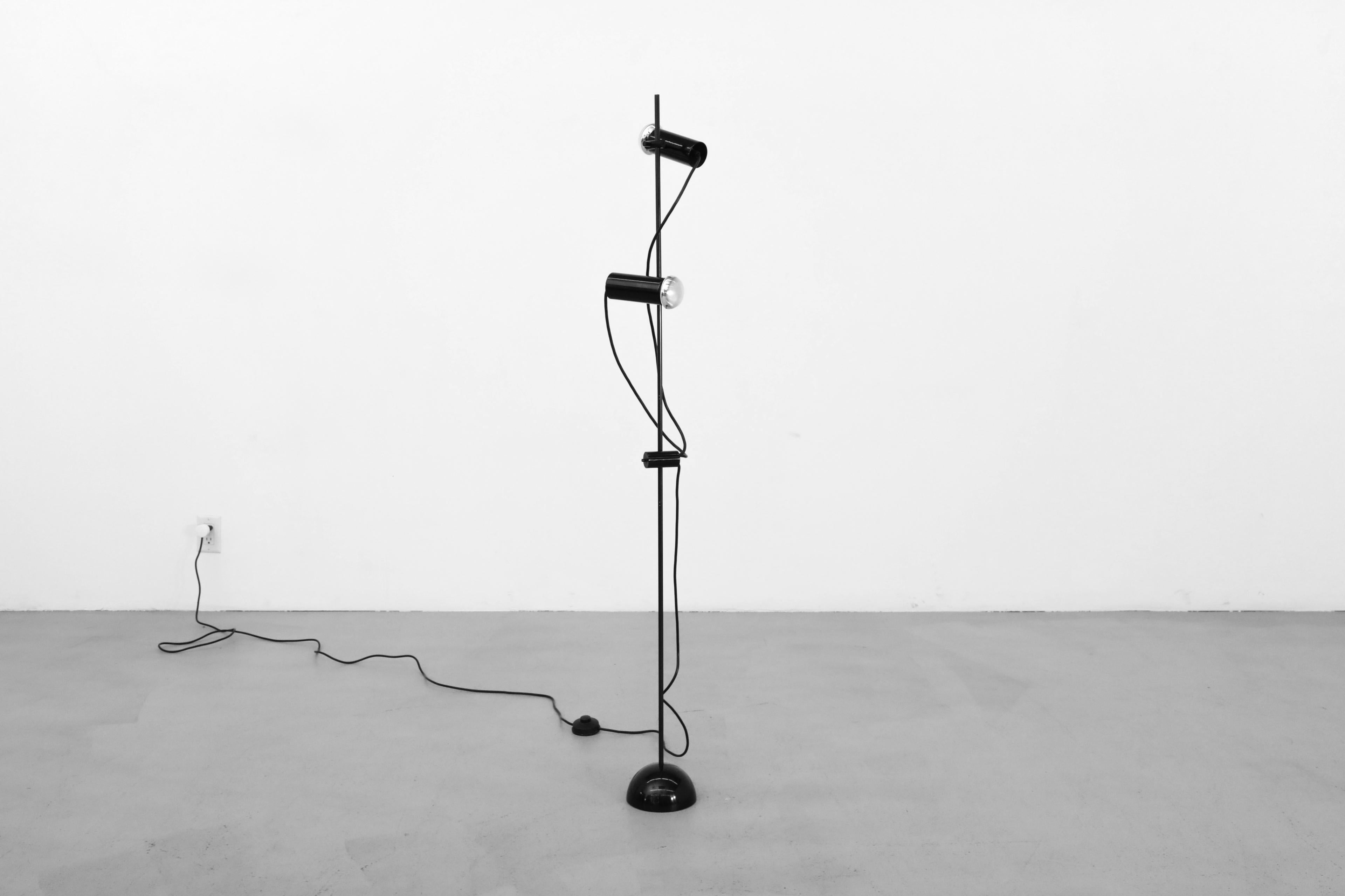 Metal Mid-Century Italian Guzzini Style Black Floor Lamp with Adjustable Double Spots