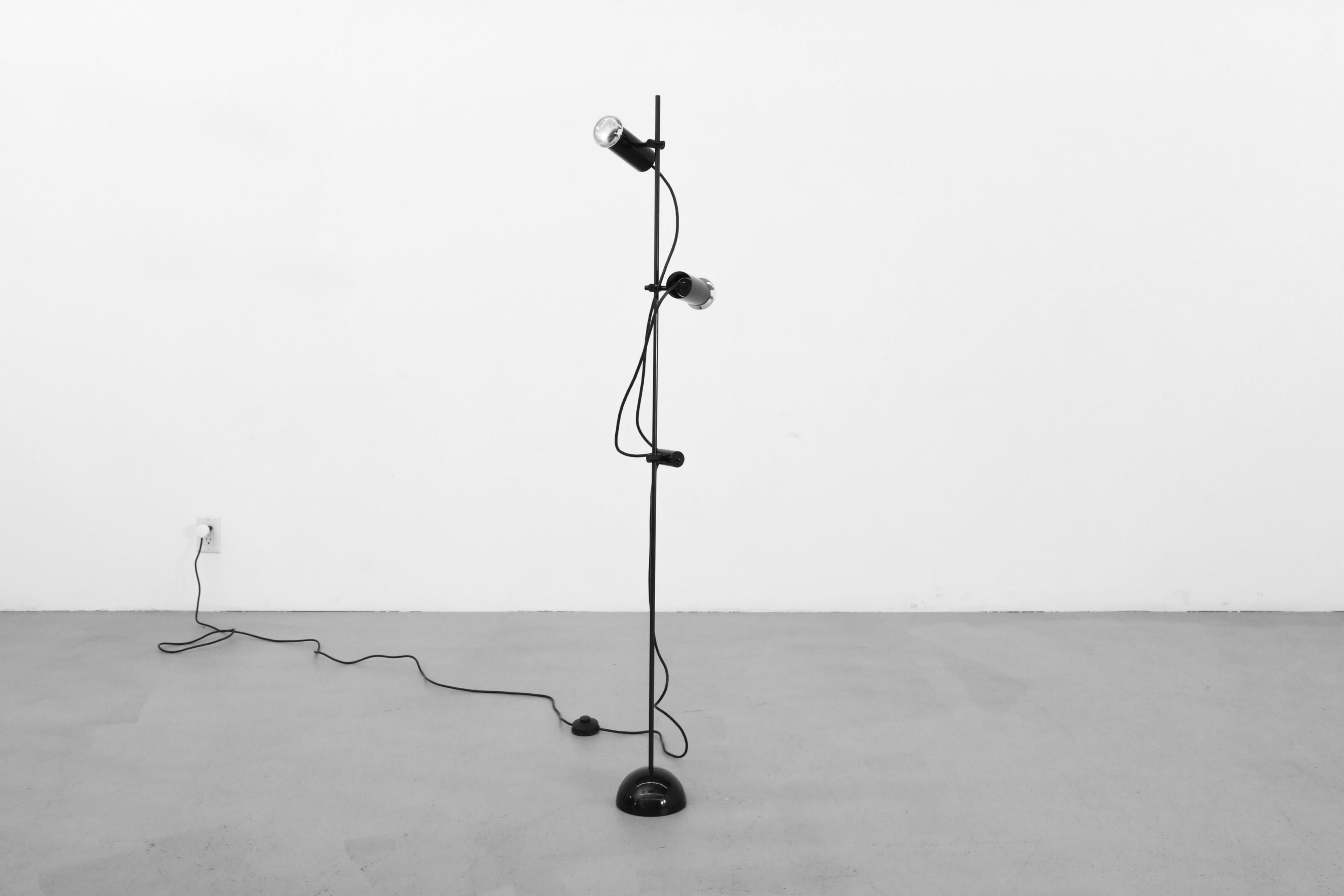 Mid-Century Italian Guzzini Style Black Floor Lamp with Adjustable Double Spots 1