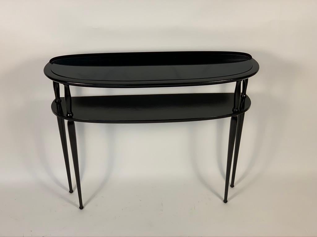 Midcentury Italian Half Moon Shaped Black Lacquered Console In Good Condition In Firenze, Toscana