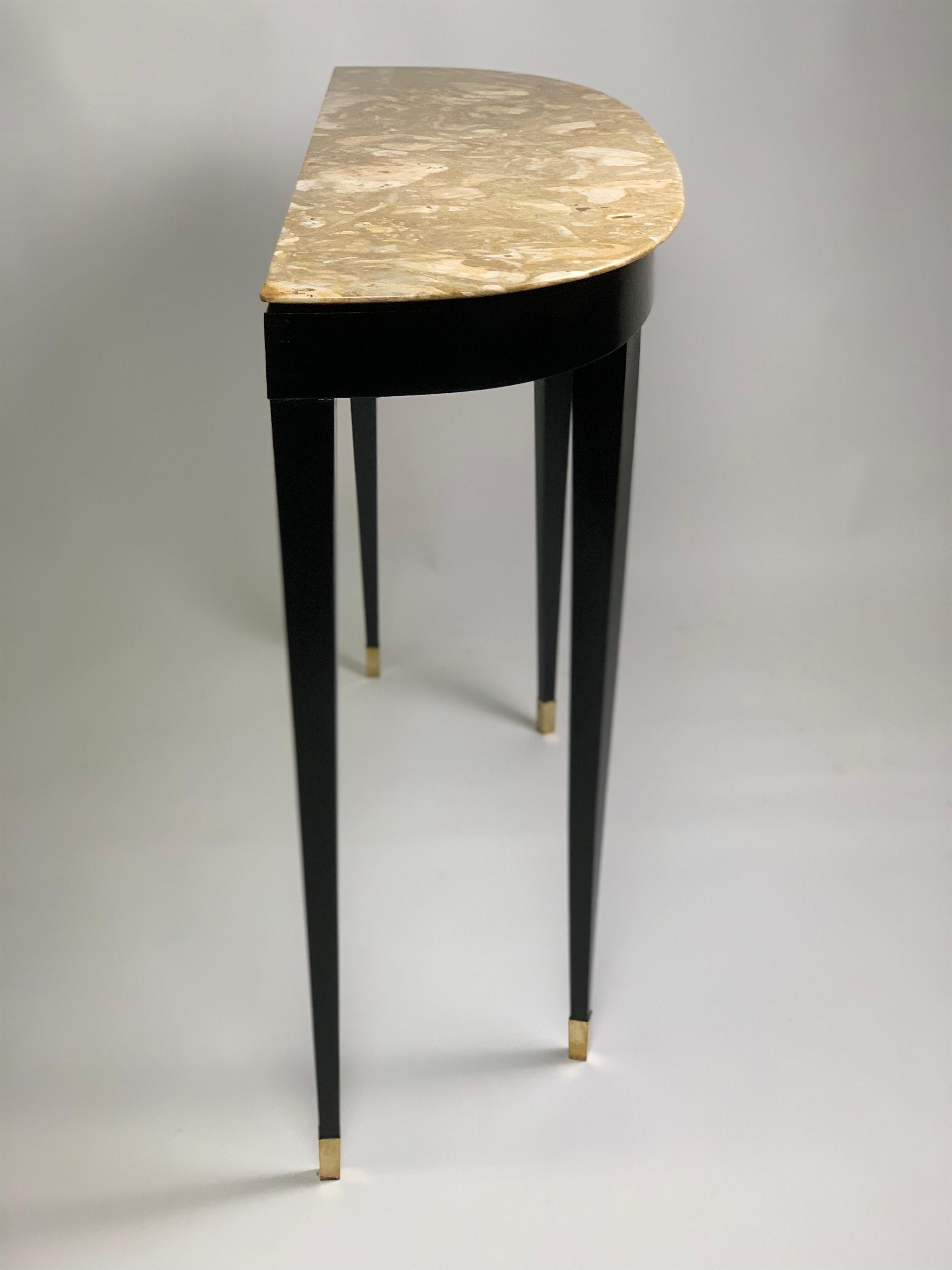 Mid Century Italian Half Moon Shaped Marble Top Black Laquered Console  In Good Condition In Firenze, Toscana